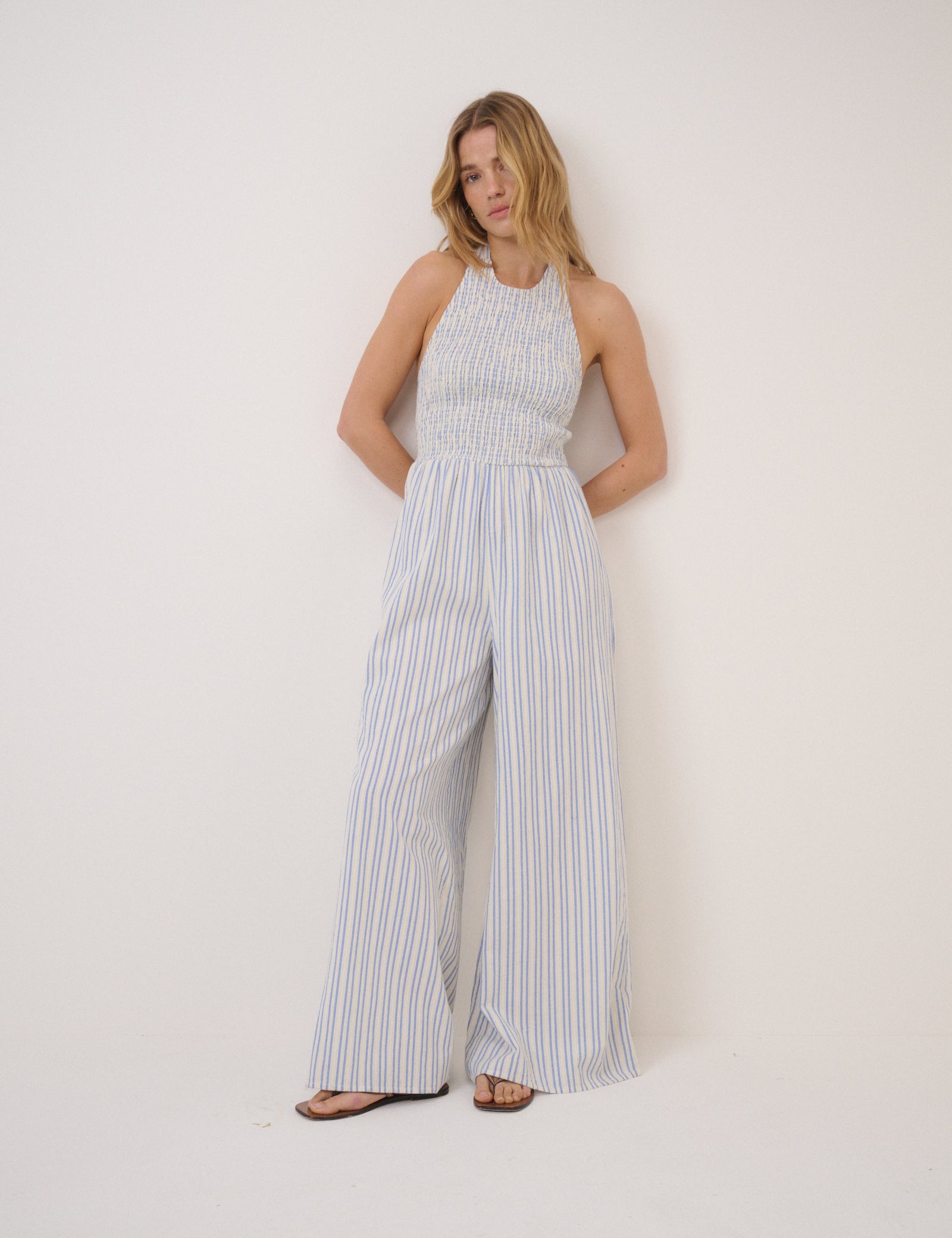 Blue Pinstripe Halterneck Tizzy Jumpsuit