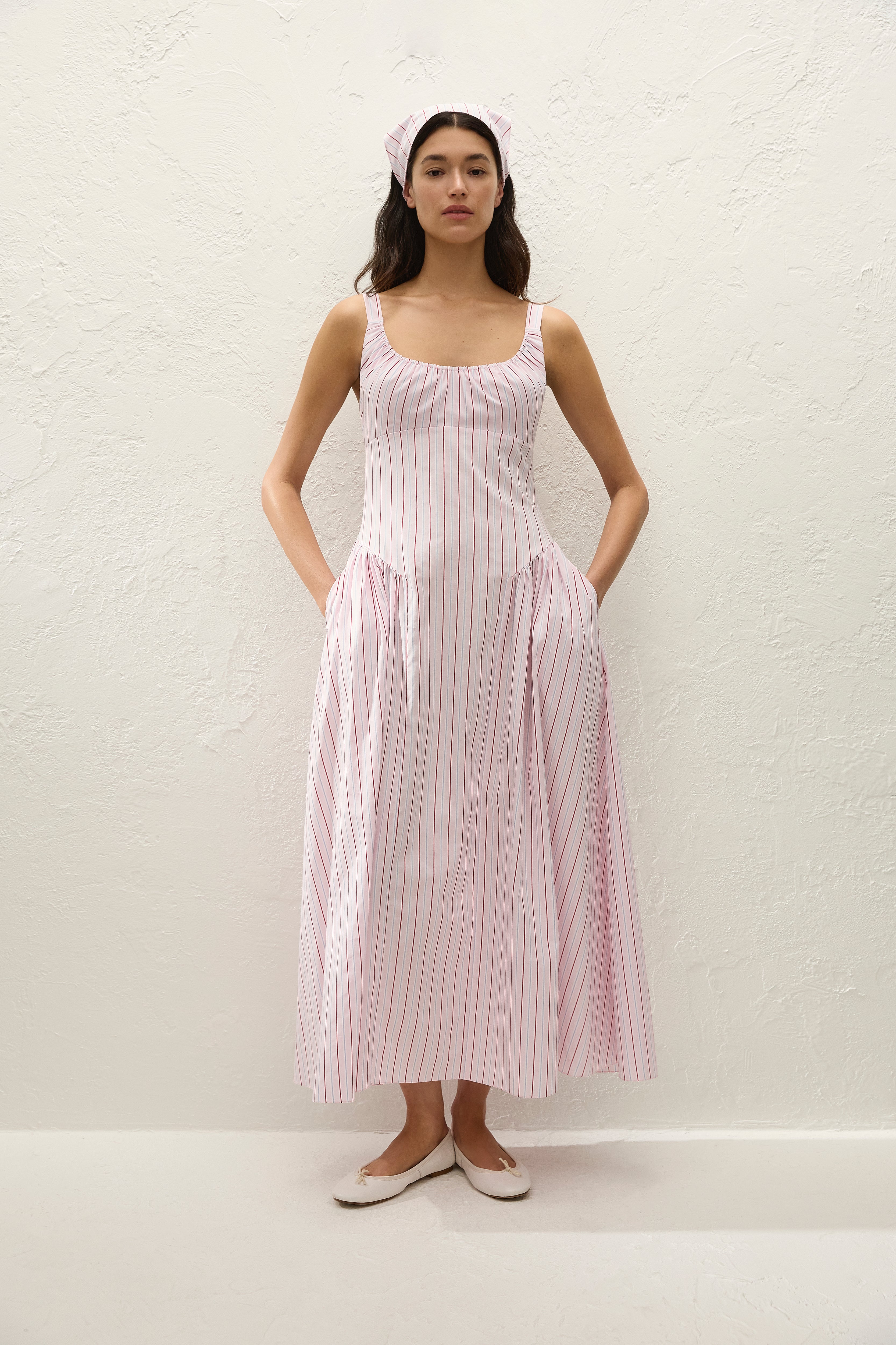 Marcella Midi Dress Fiori Stripe Palazzo - Final Sale