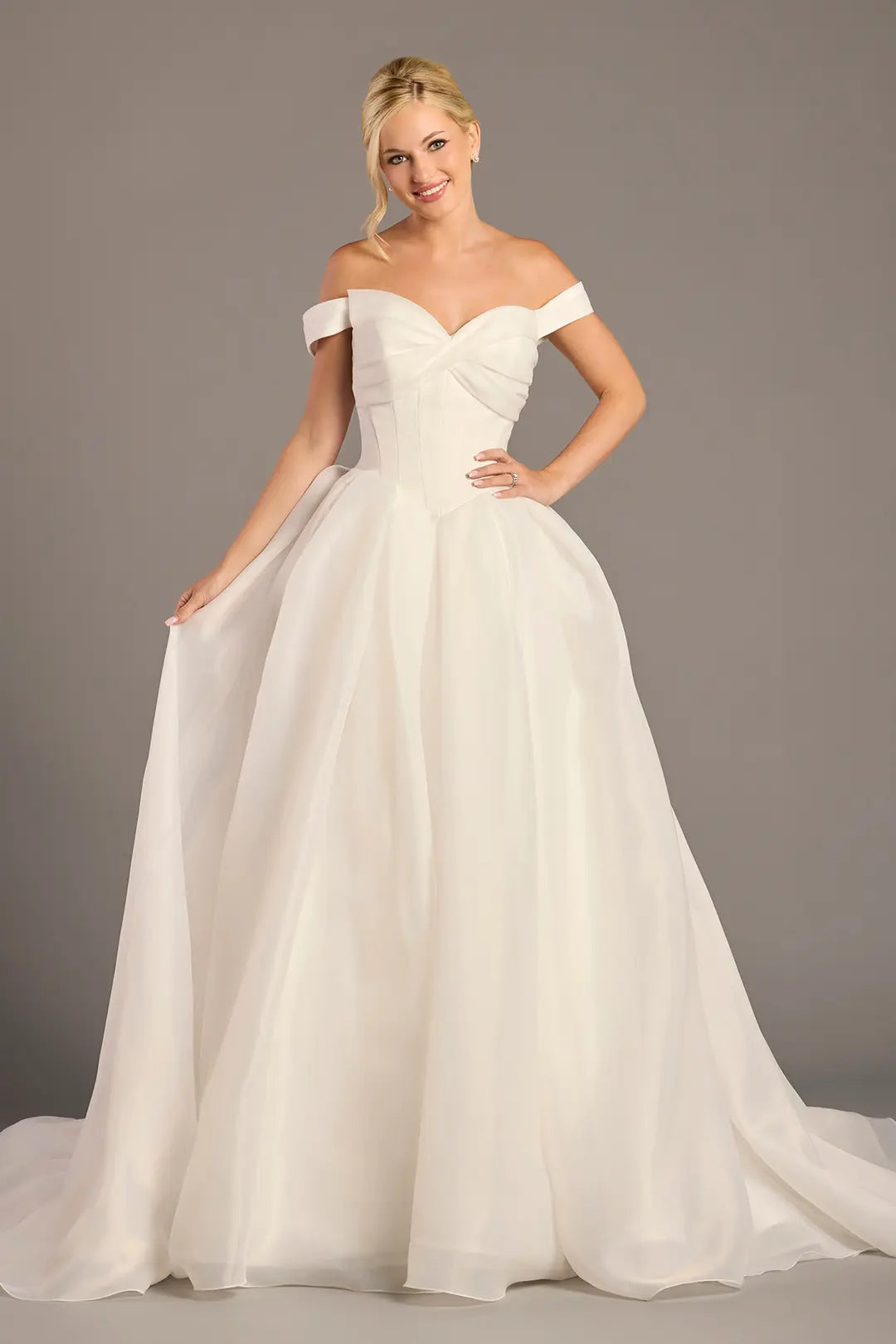 Organza Off-the-Shoulder Ball Gown Wedding Dress