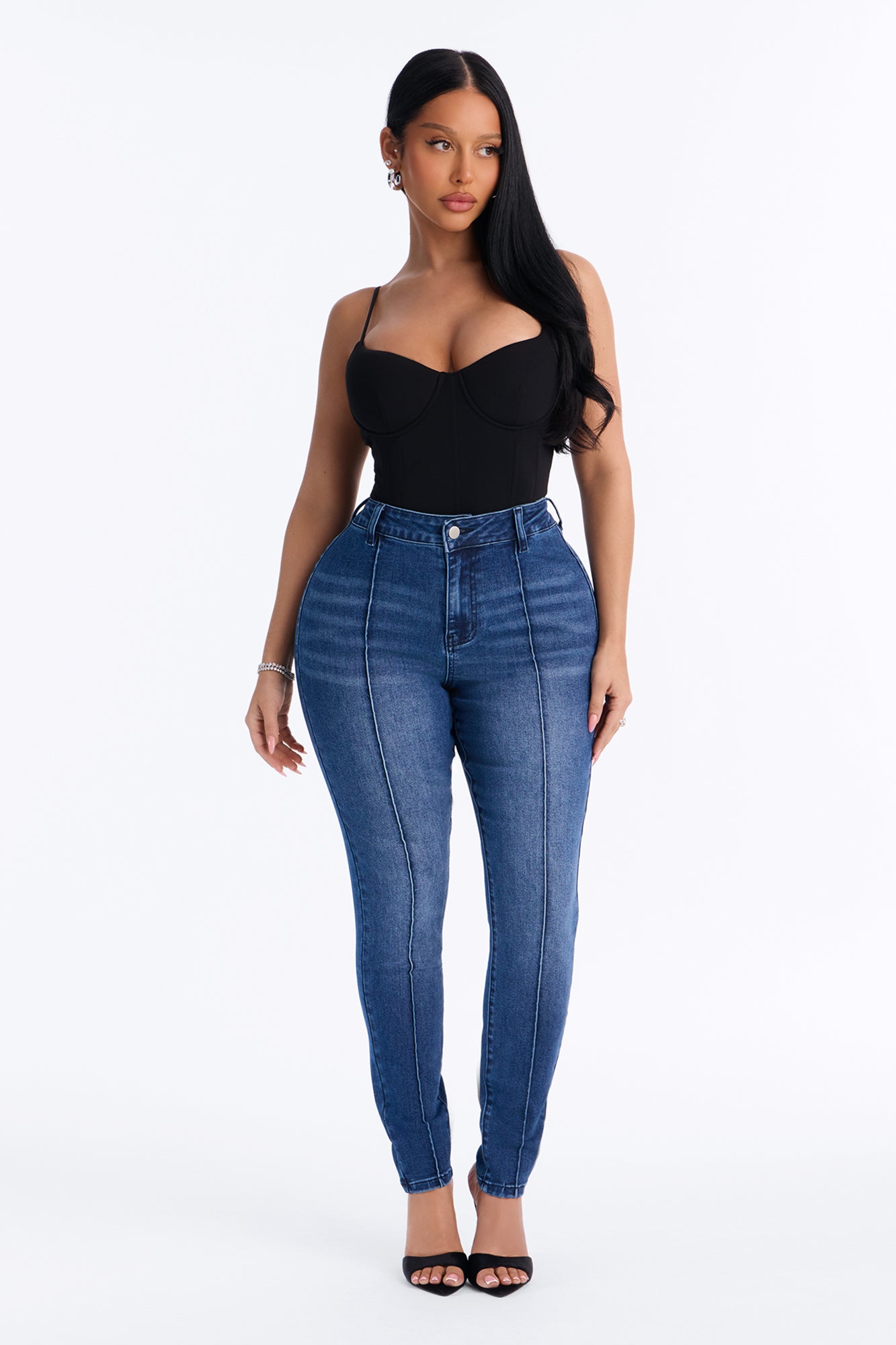 The Uptown Pintuck High Rise Stretch Skinny Jeans - Dark Wash