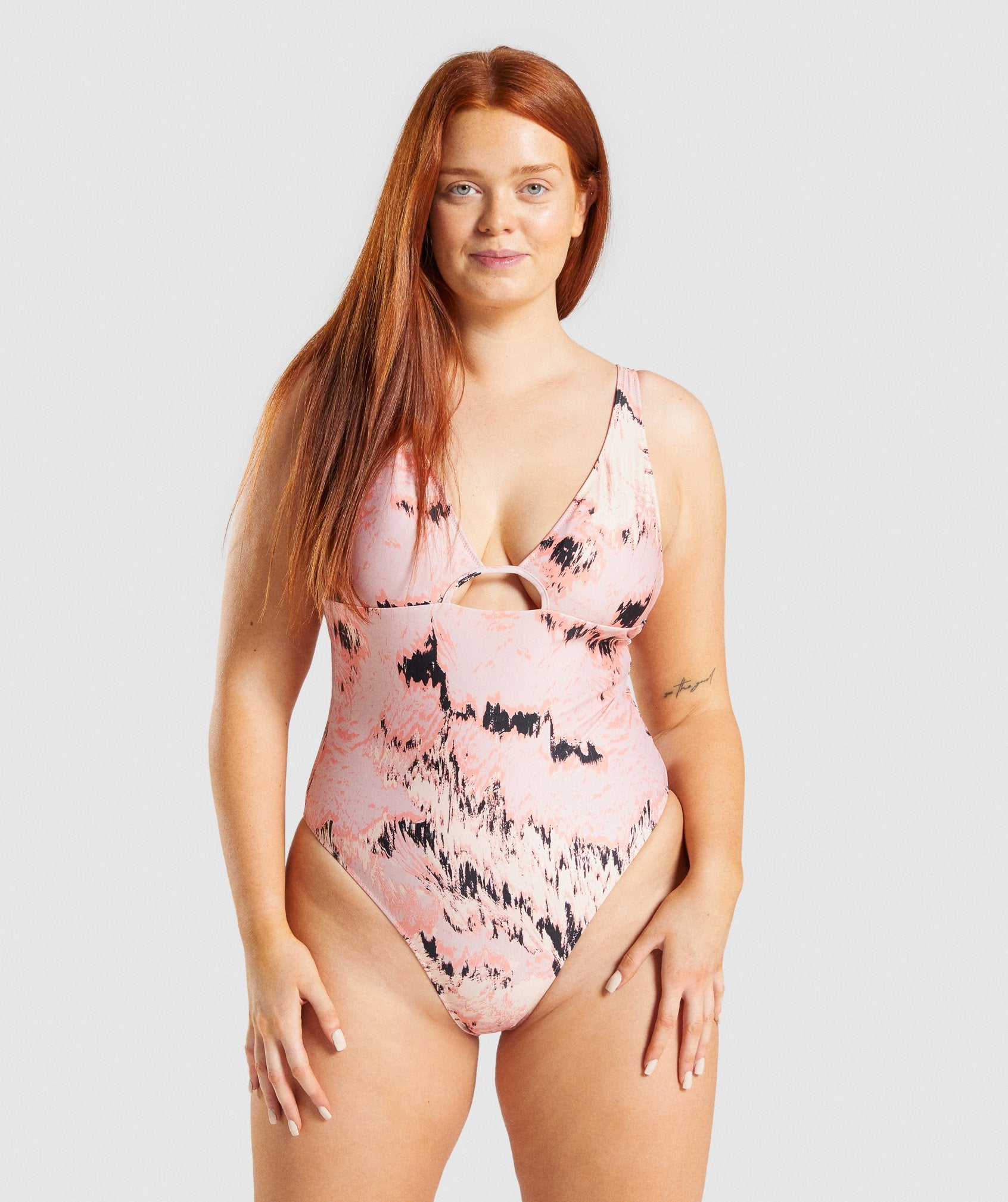 Gymshark Strappy Back Swimsuit - Light Pink Print