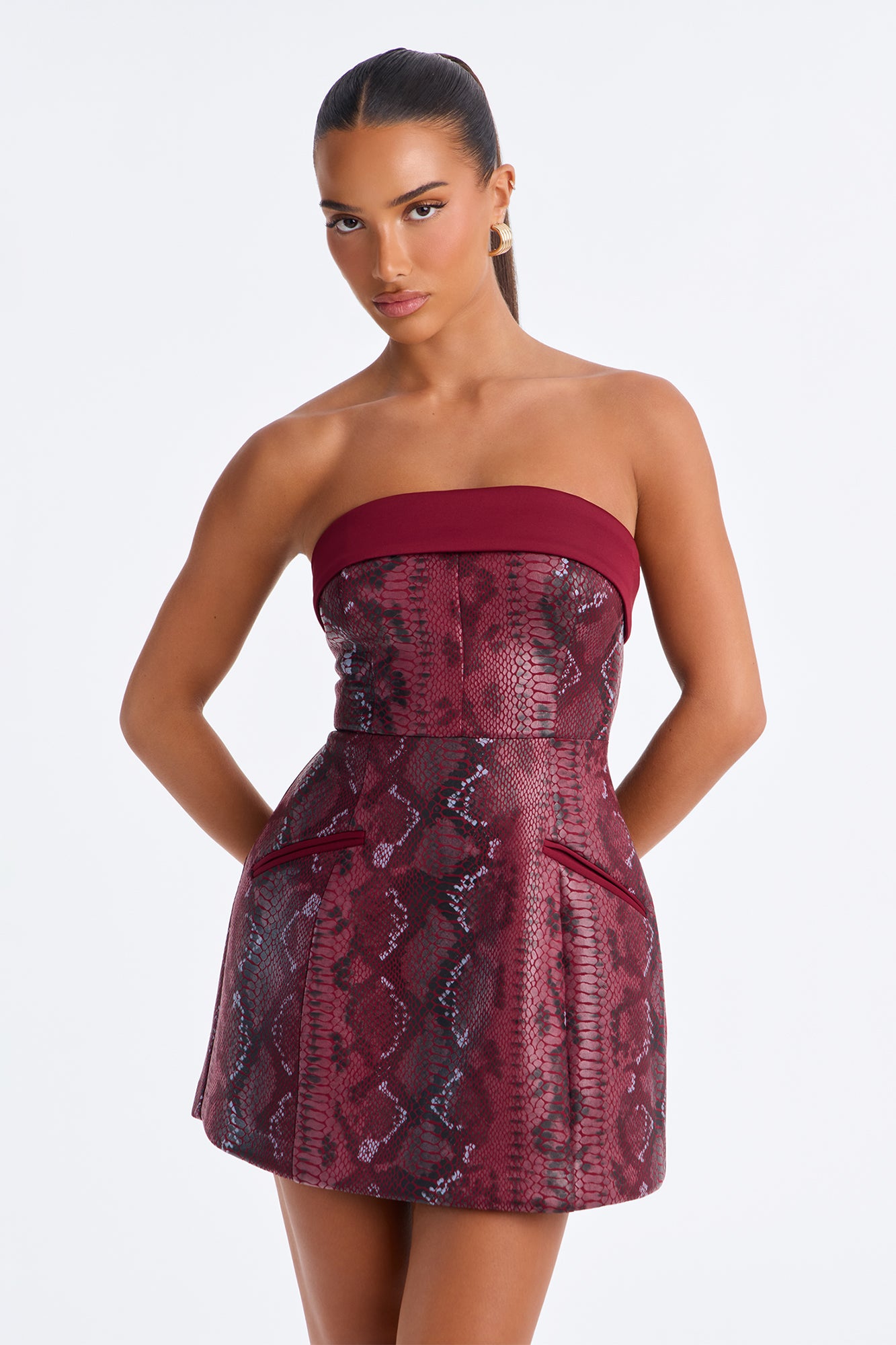 Glass Of Merlot Snakeskin Scuba Mini Dress - Burgundy