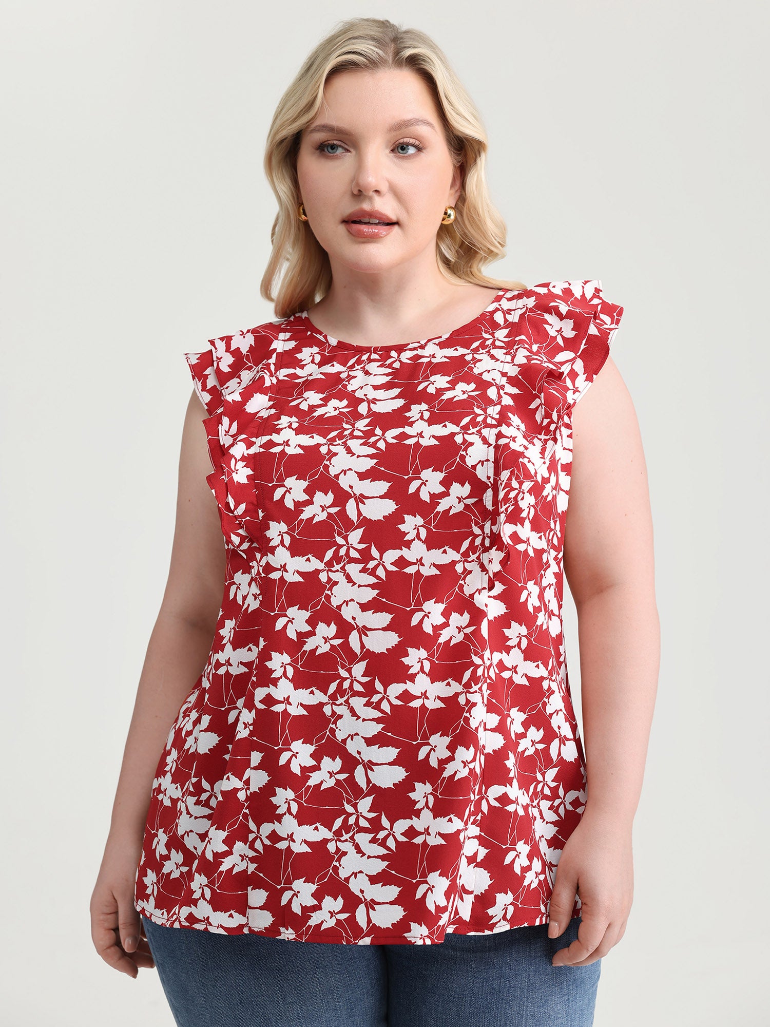 Floral Print Ruffled Cap Sleeve Blouse