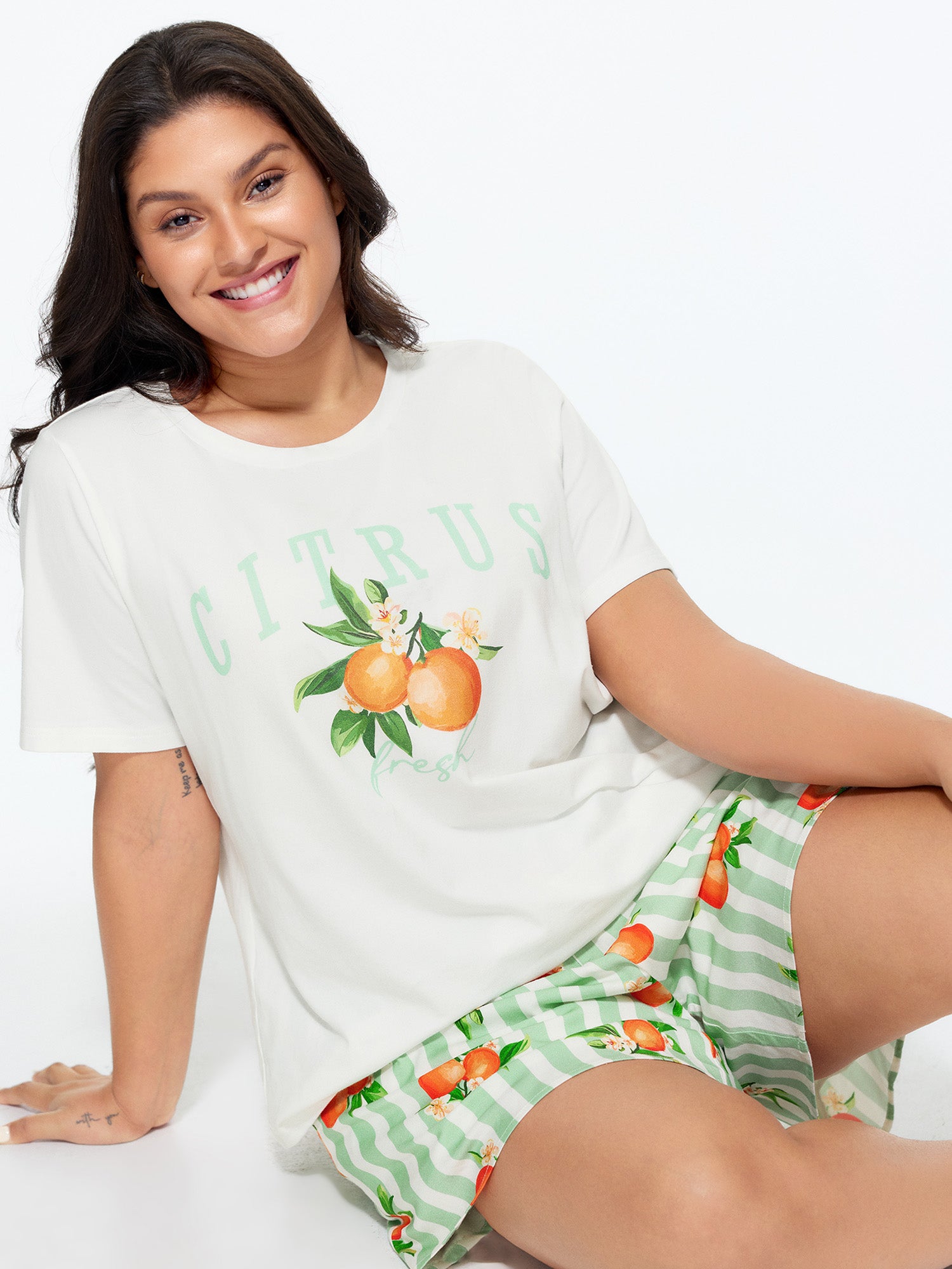 Citrus Print Stretchy Lounge Set