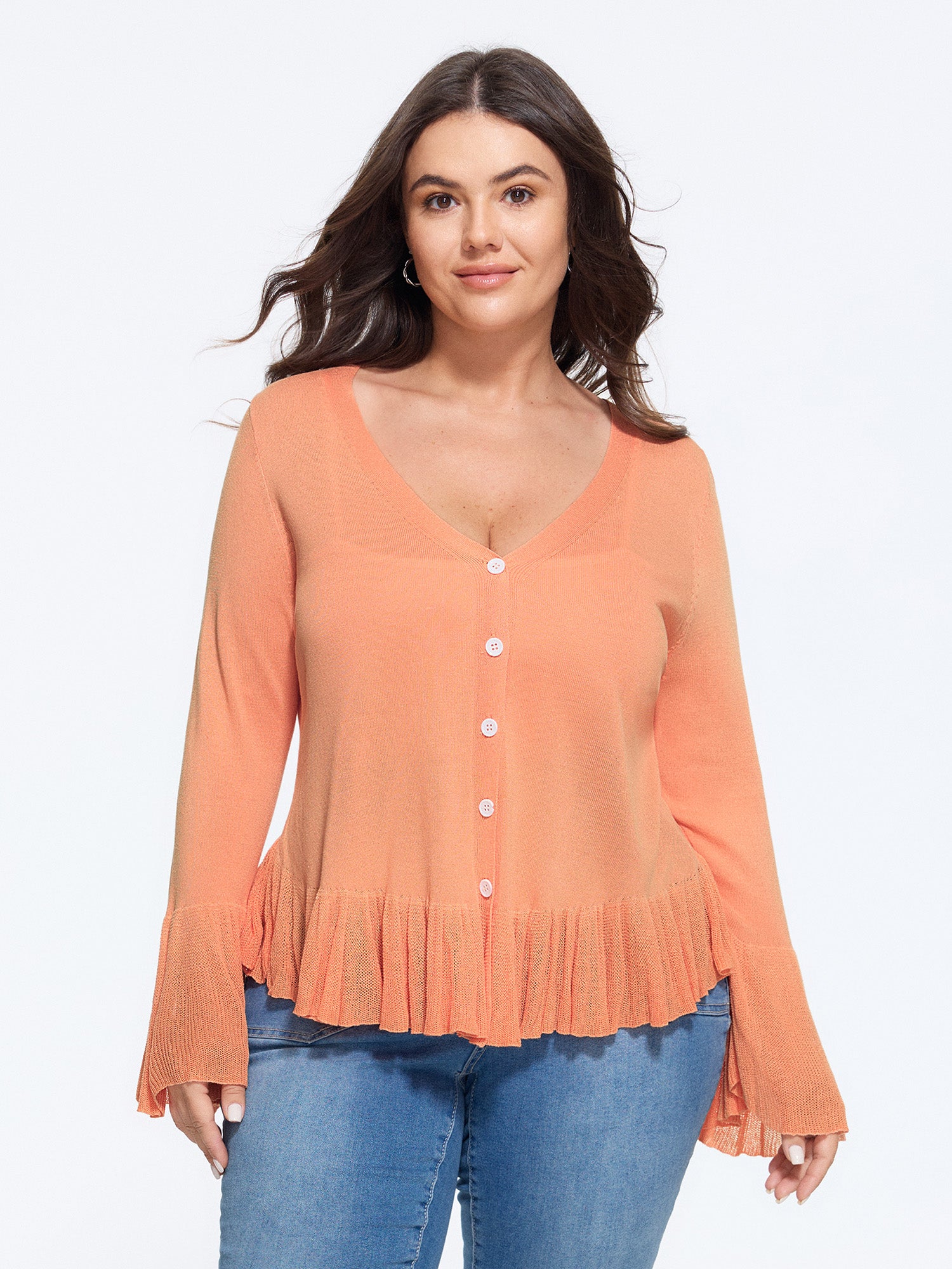 Lightweight Flared Sleeve Ruffle Hem Cardigan