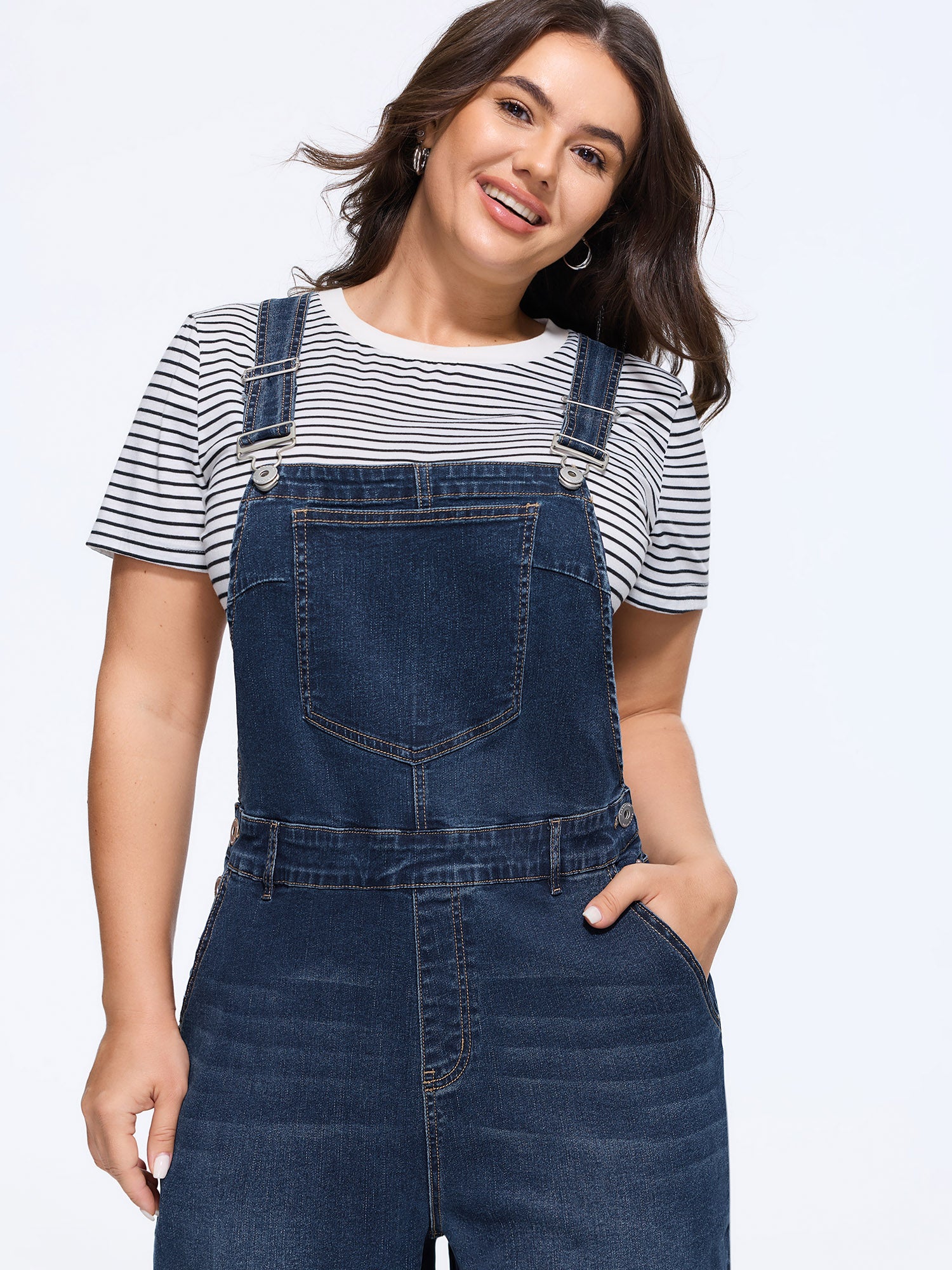 Stretchy Adjustable Shoulder Straps Denim Jumpsuit