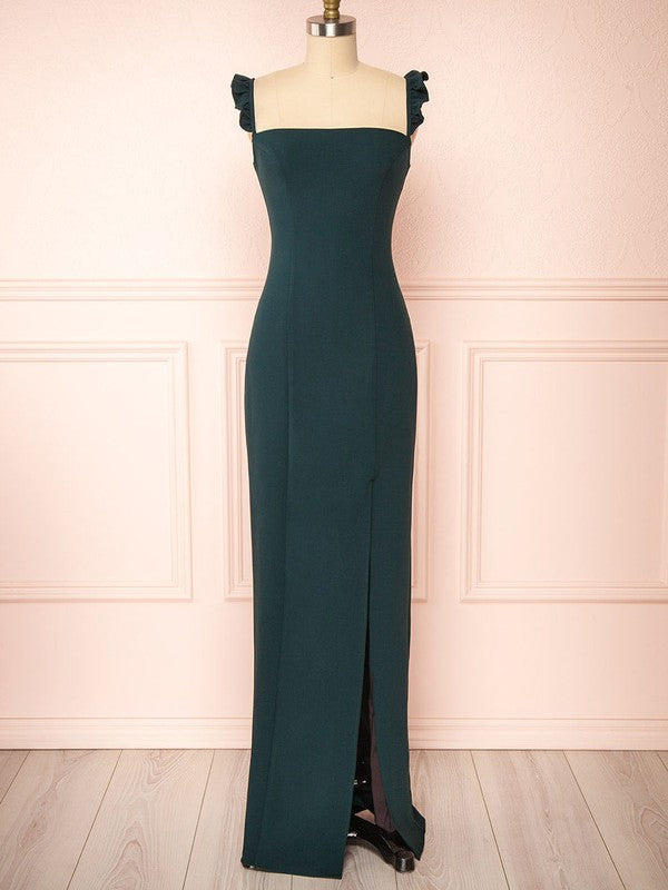 Fabulous Floor-Length Square Neck Sleeveless Column Satin Bridesmaid Dresses with Split