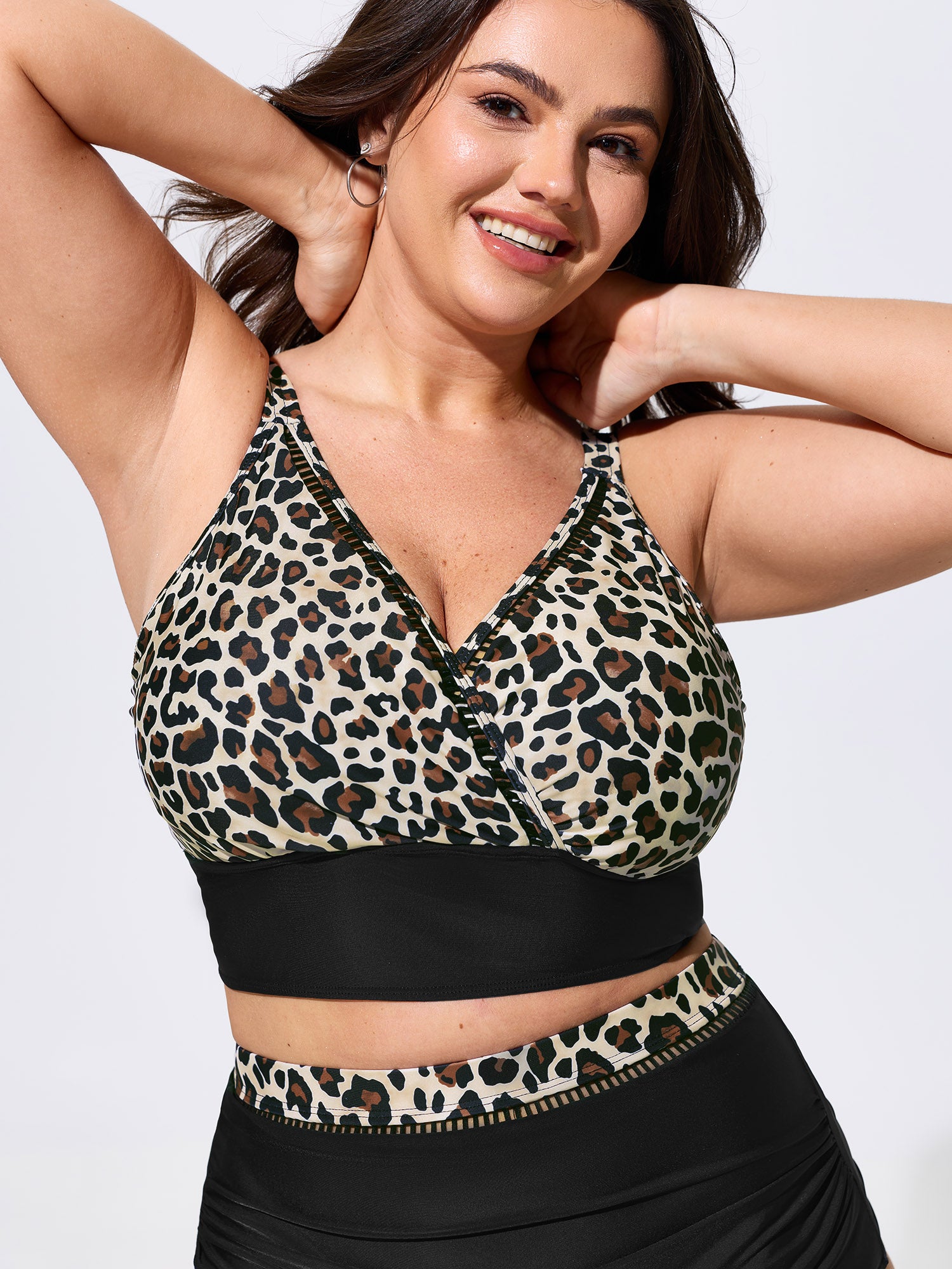 Leopard Print Hollowed Out Swim Top