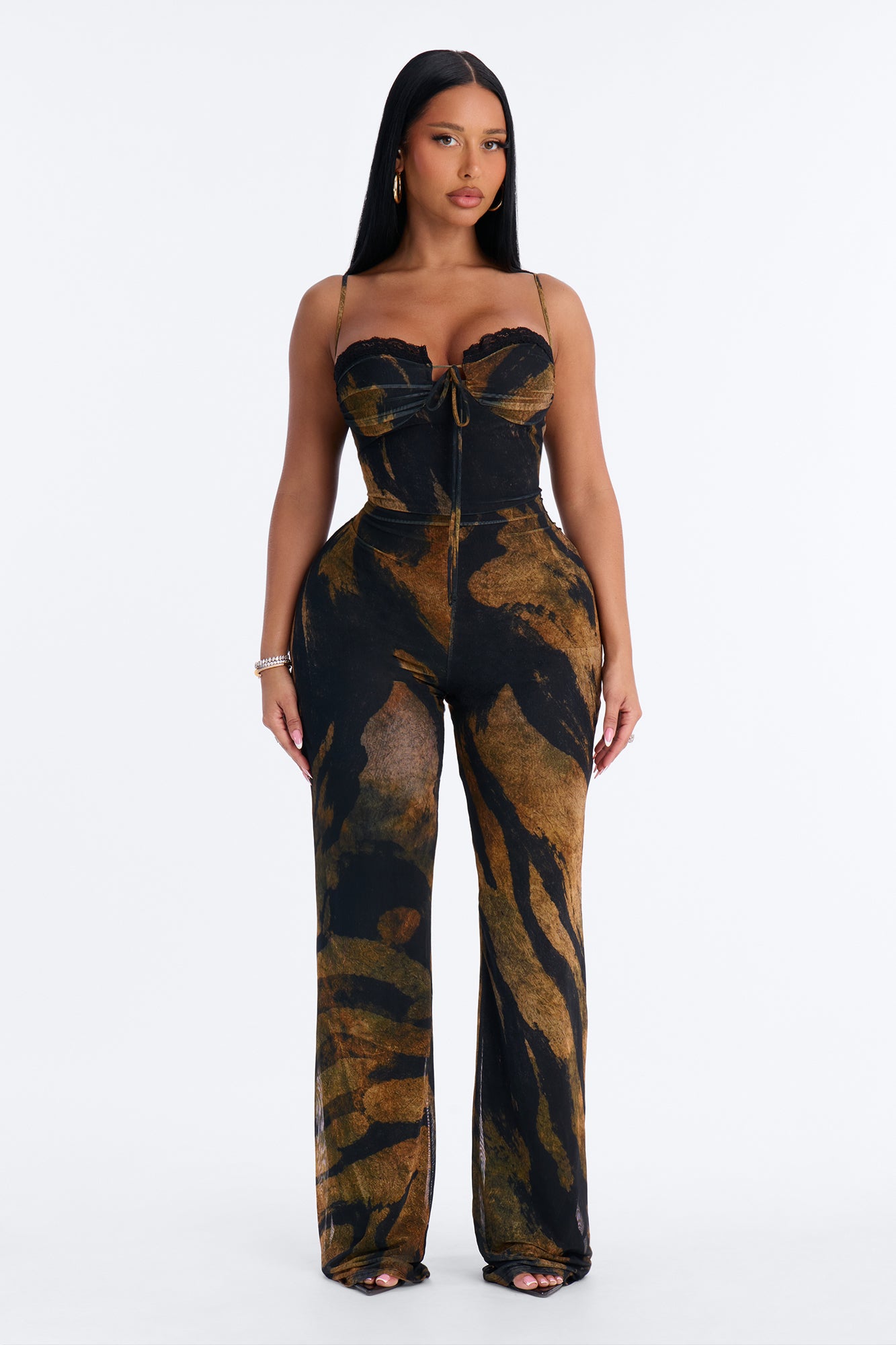 Olivia Mesh Sweetheart Jumpsuit - Brown