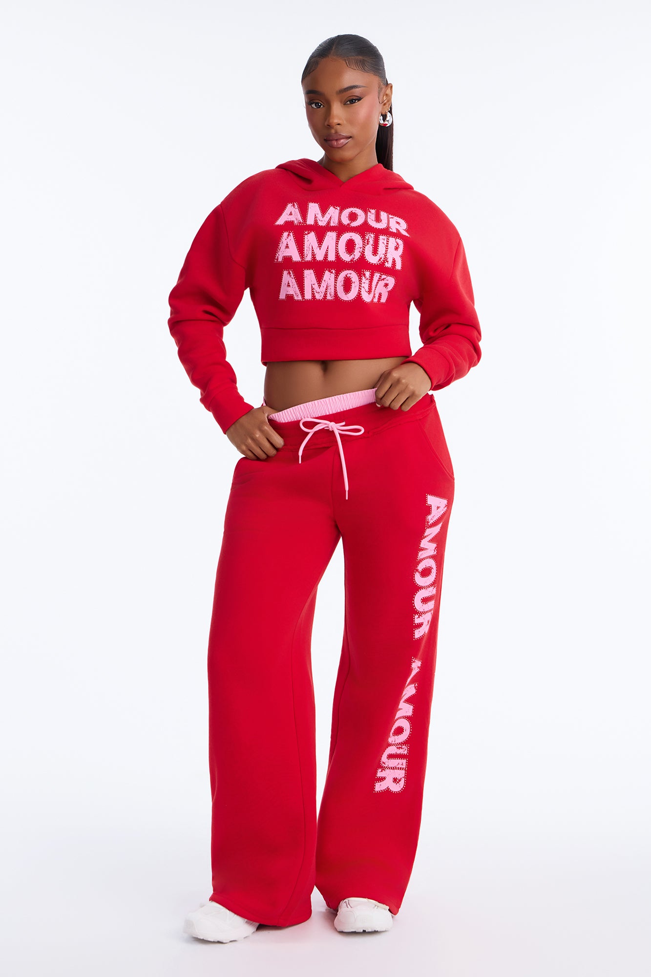 Couture Chill Double Waist Fleece Pant Set - Red