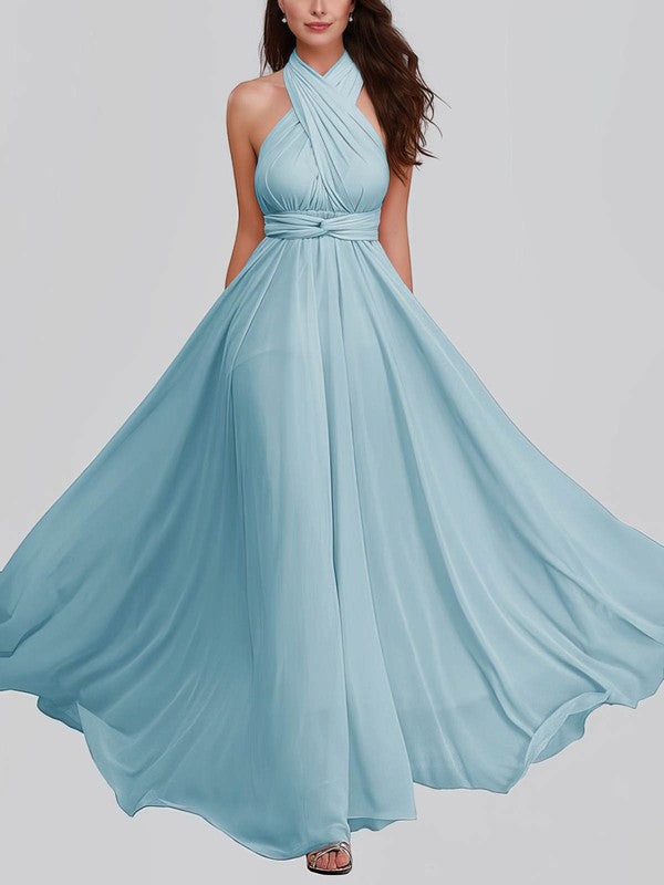 Beautiful A-Line Sleeveless Backless Chiffon Floor-Length Bridesmaid Dresses