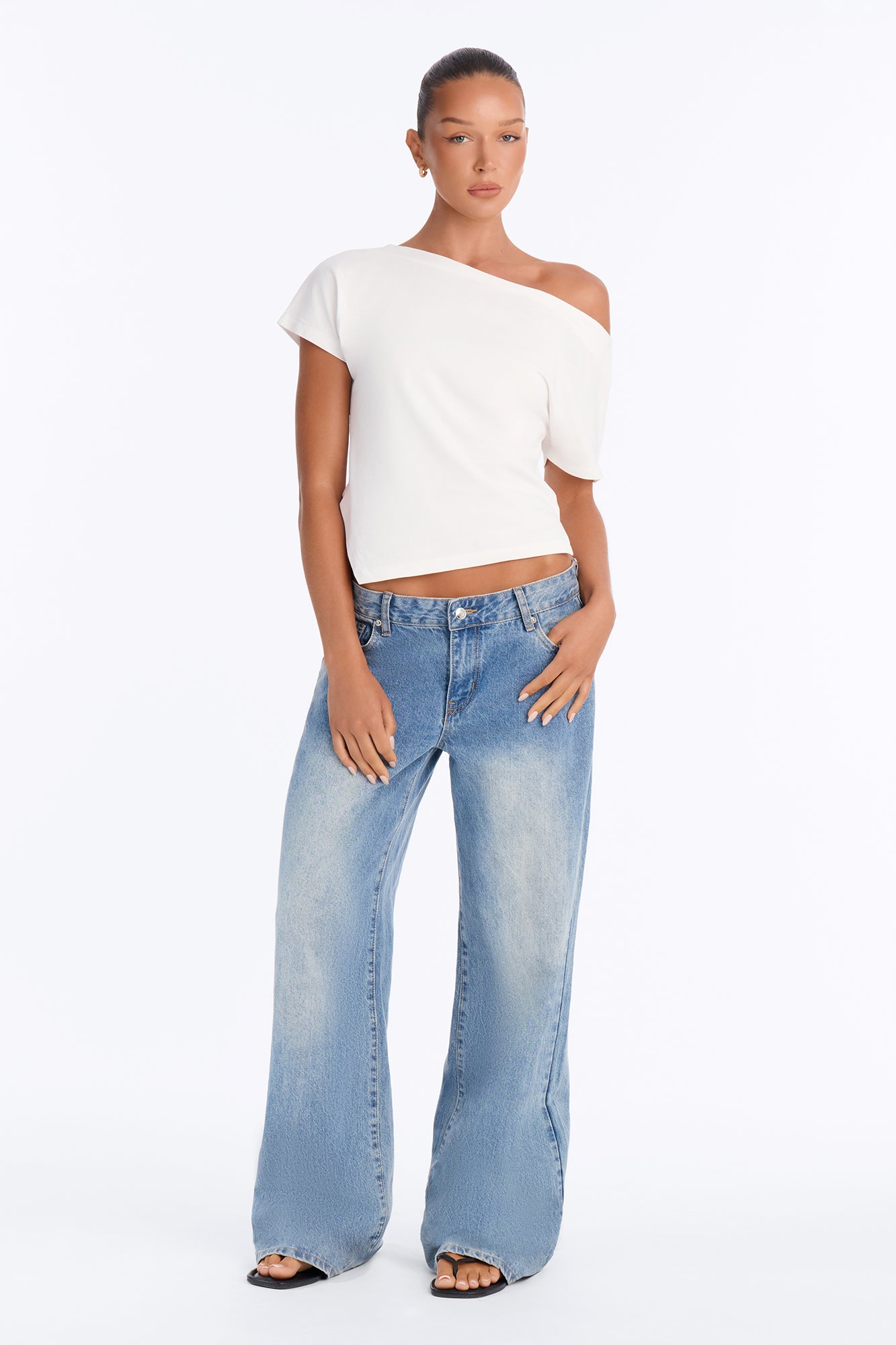 100% Premium Cotton Asymmetrical Hem Tee - White