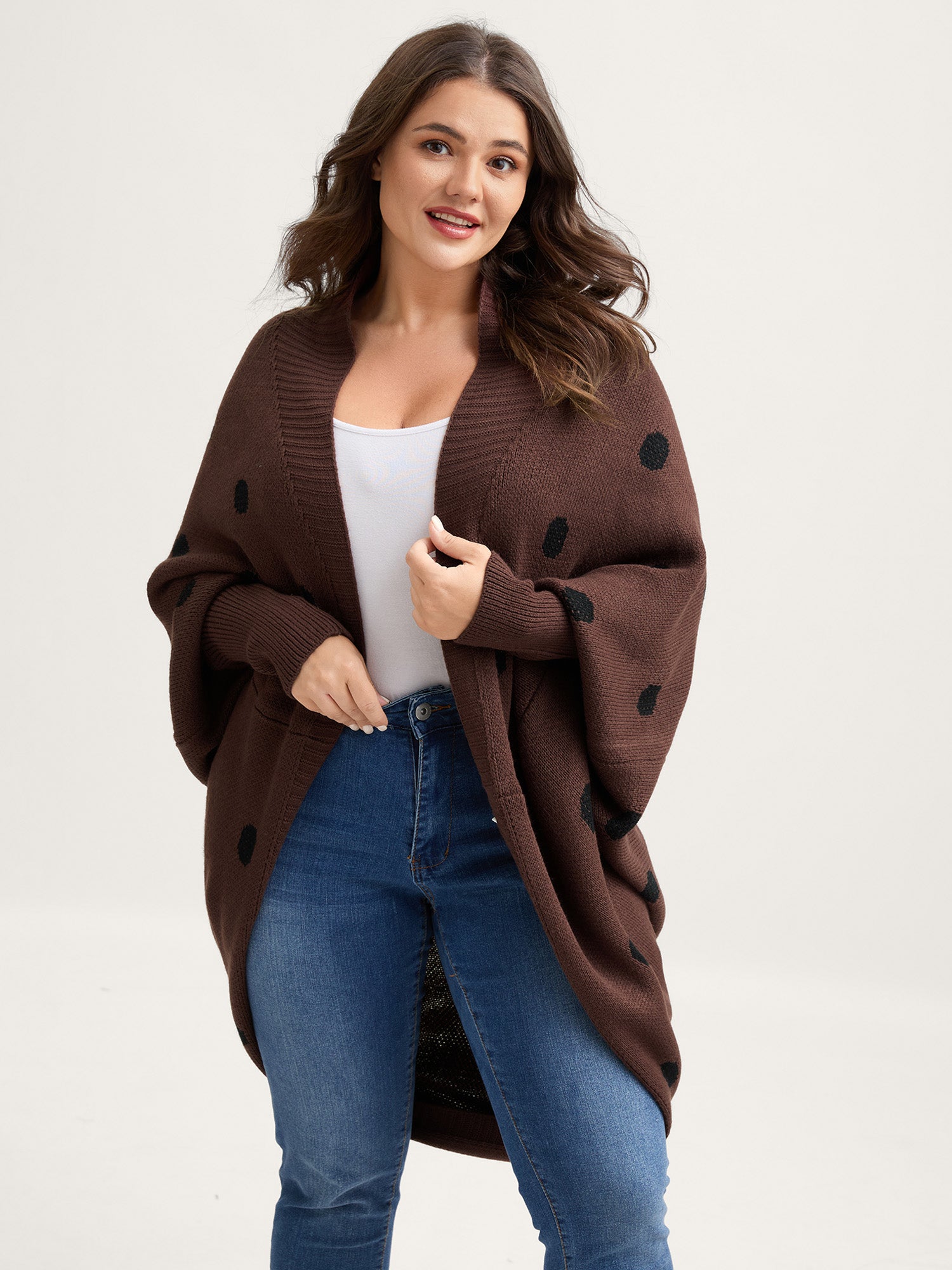 Polka Dots Dolman Sleeve Knit Cardigan