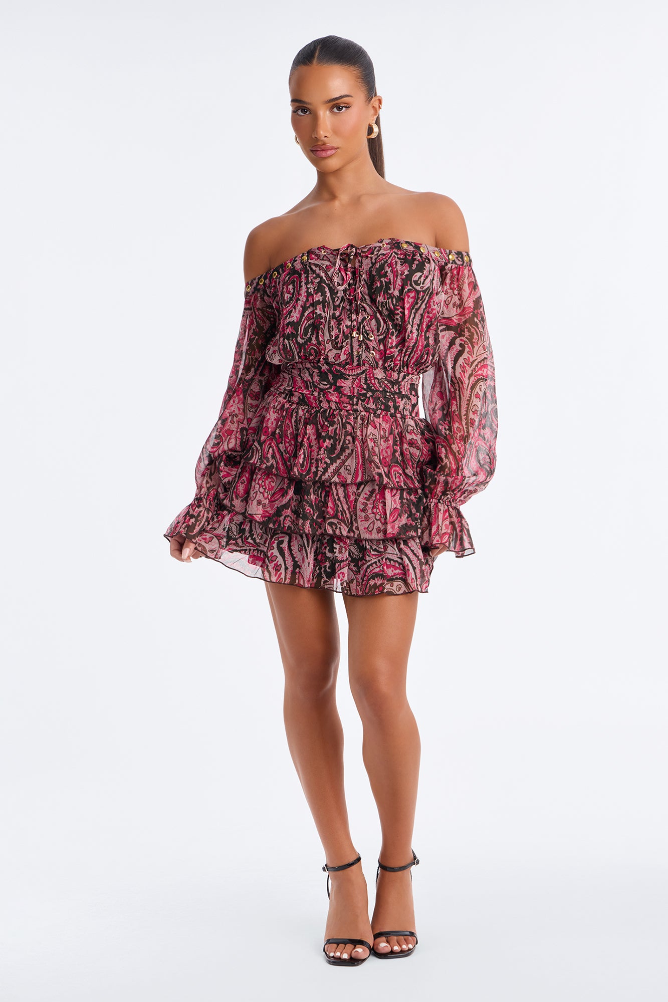 Priscilla Paisley Chiffon Mini Dress - Pink/combo