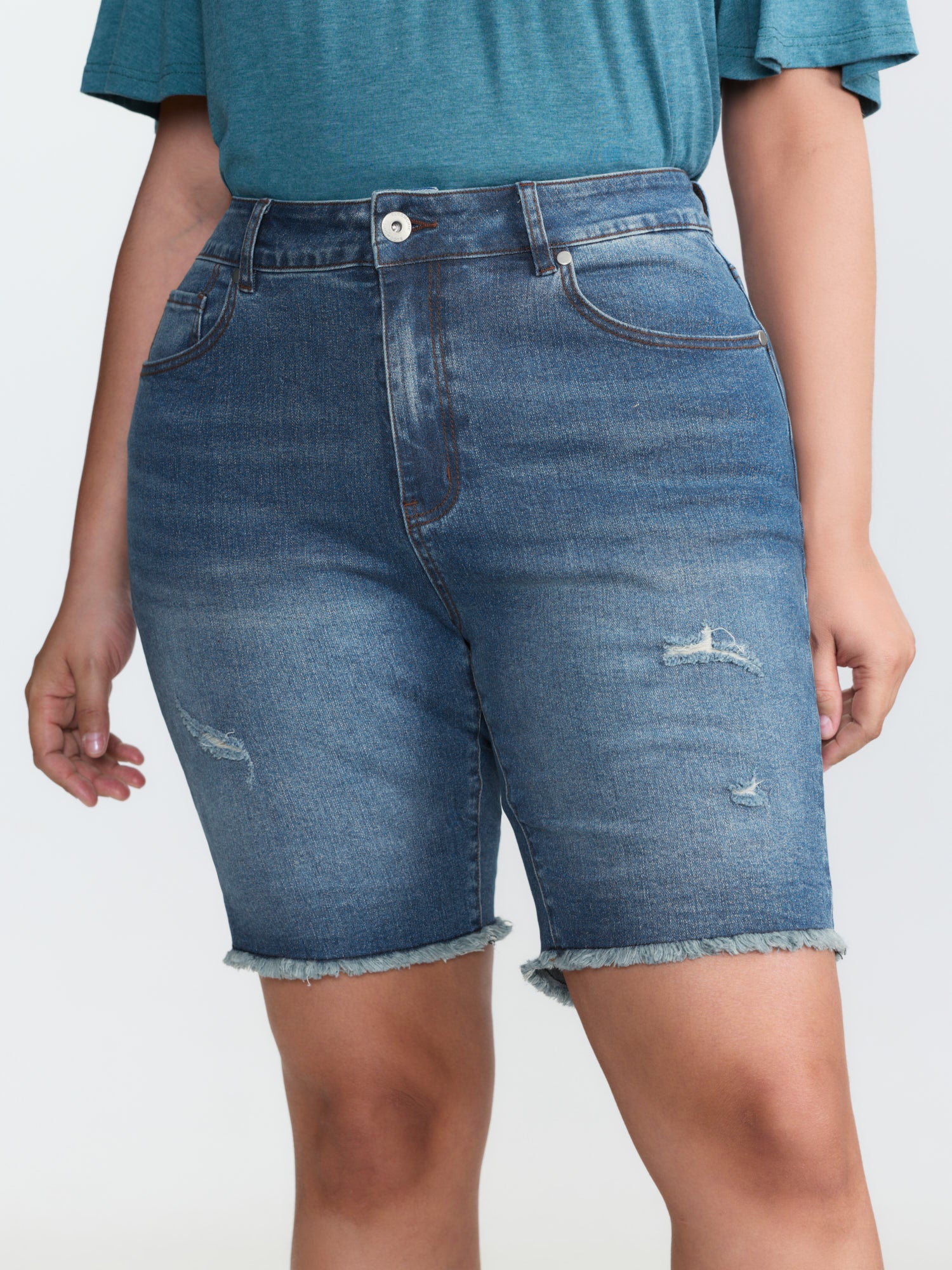 Stretchy Mid-Rise Denim Shorts