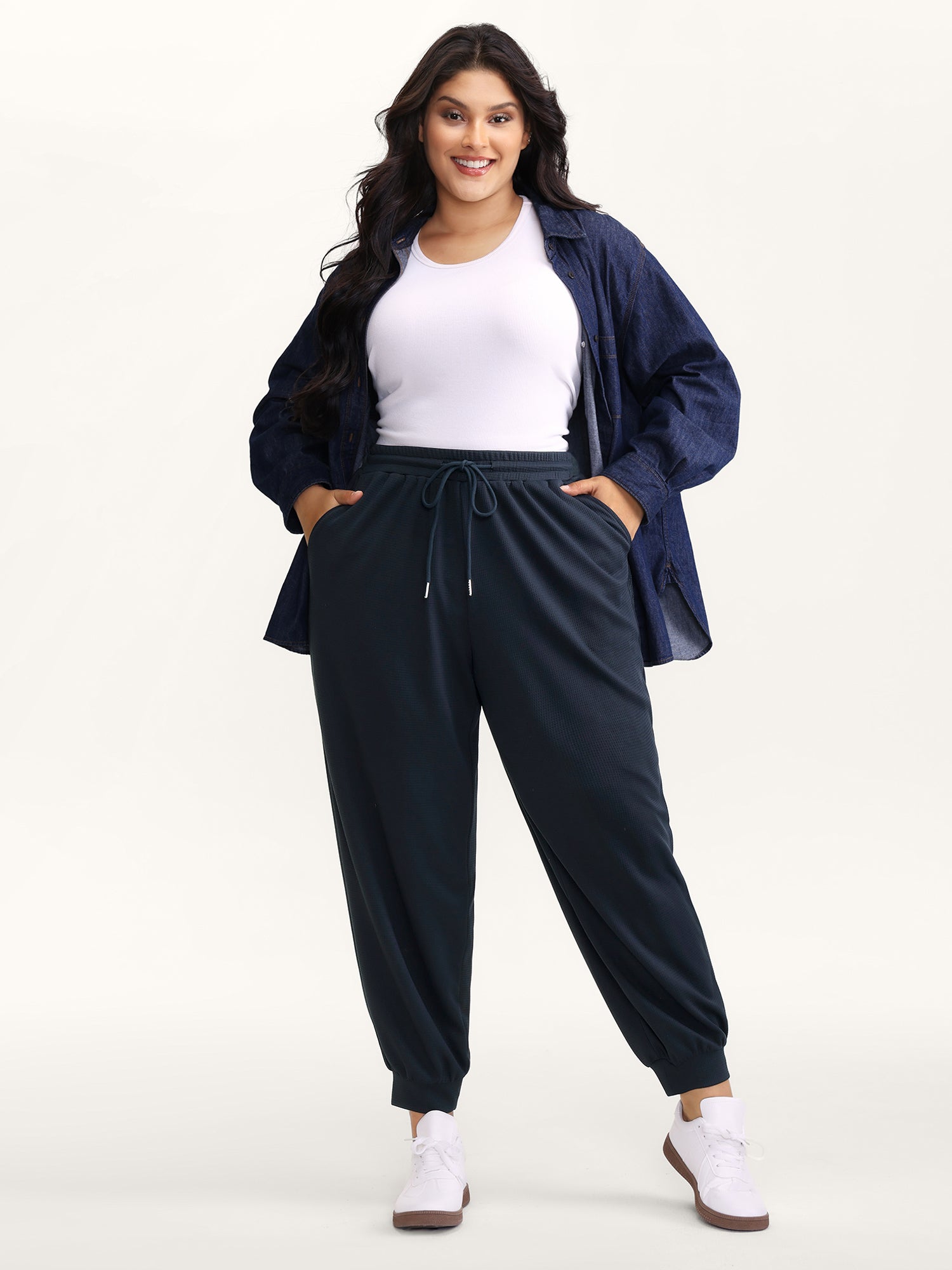 Textured Waist Drawstring Jogger Pants