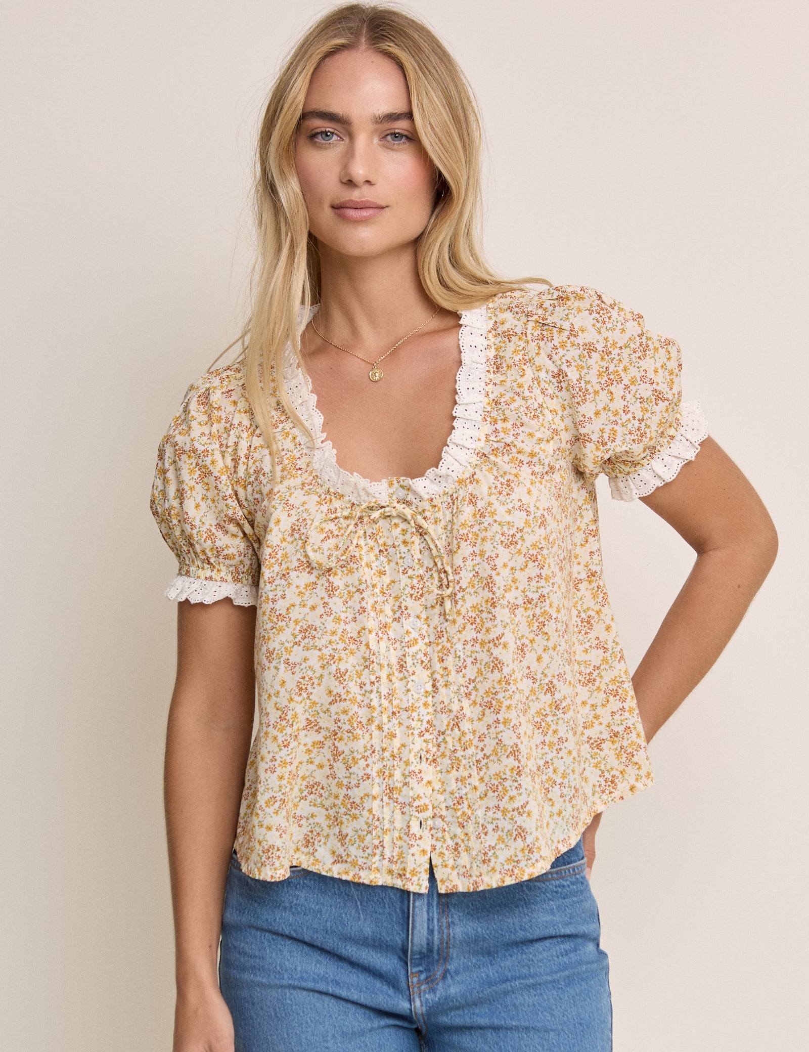Yellow Ditsy Floral Puff Sleeve Lumi Blouse