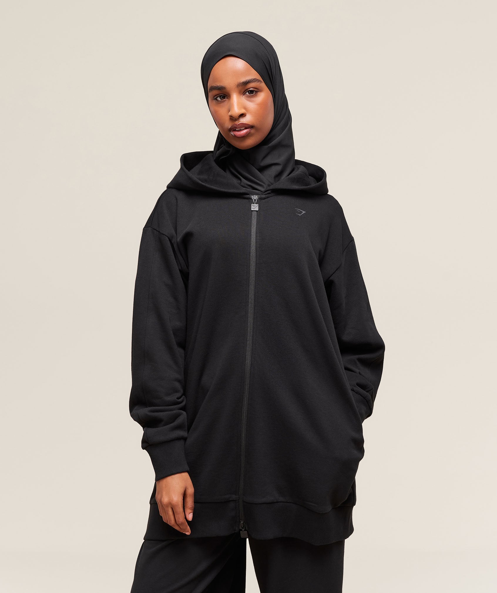 Gymshark Covered Longline Zip Up Hoodie - Black