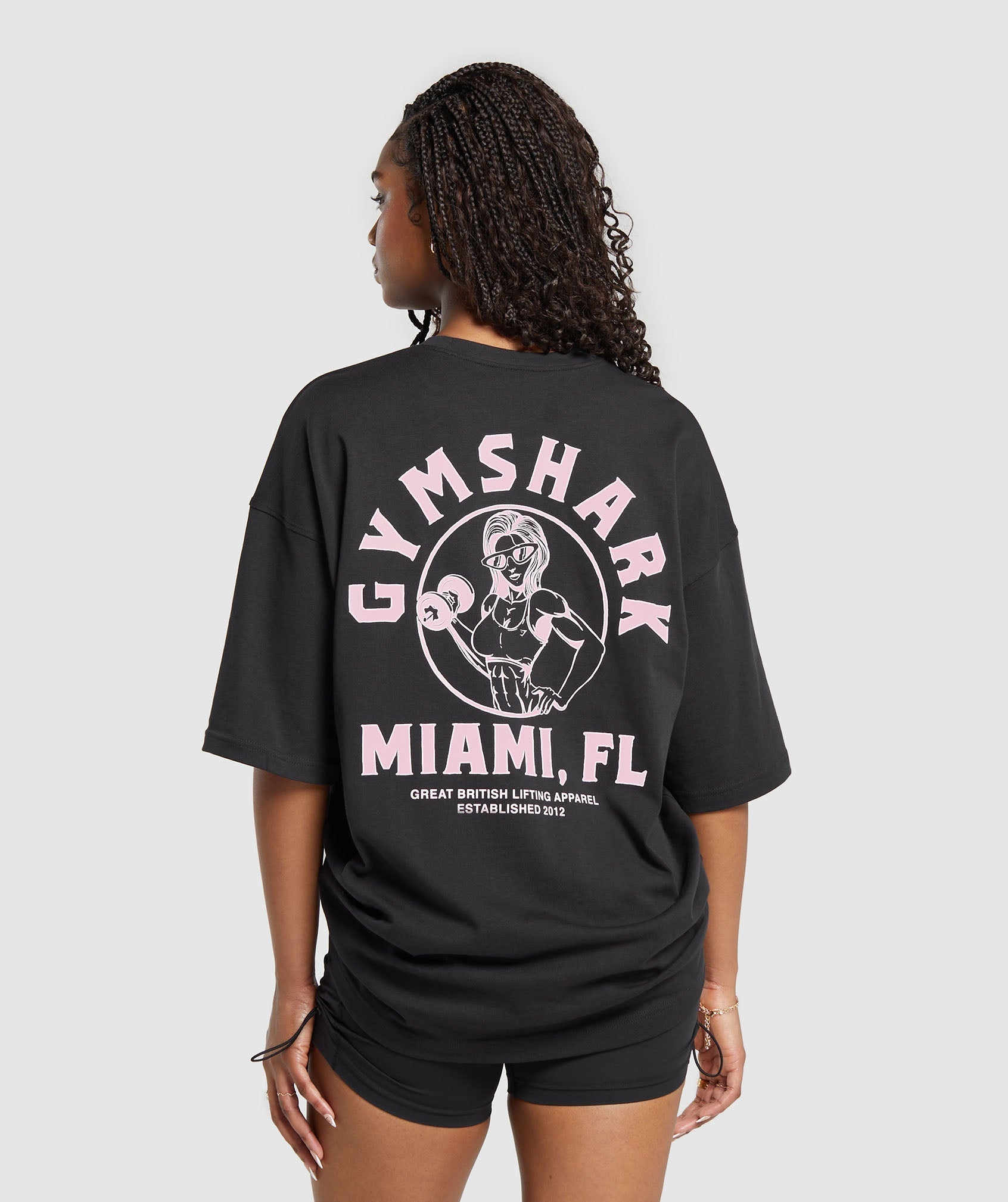 Gymshark Miami Graphic SS T-Shirt - Black/Dolly Pink