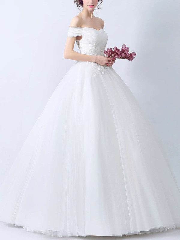 Deluxe Ball Gown Off-The-Shoulder Sweetheart Tulle Floor-Length Wedding Dresses