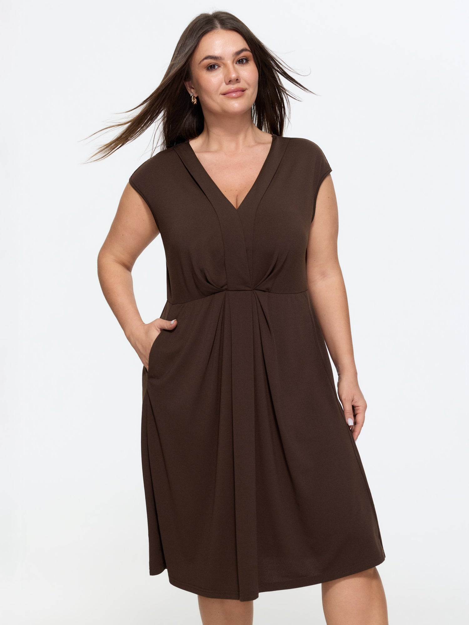 Stretchy Pleated Cinched-Waist Mini Dress