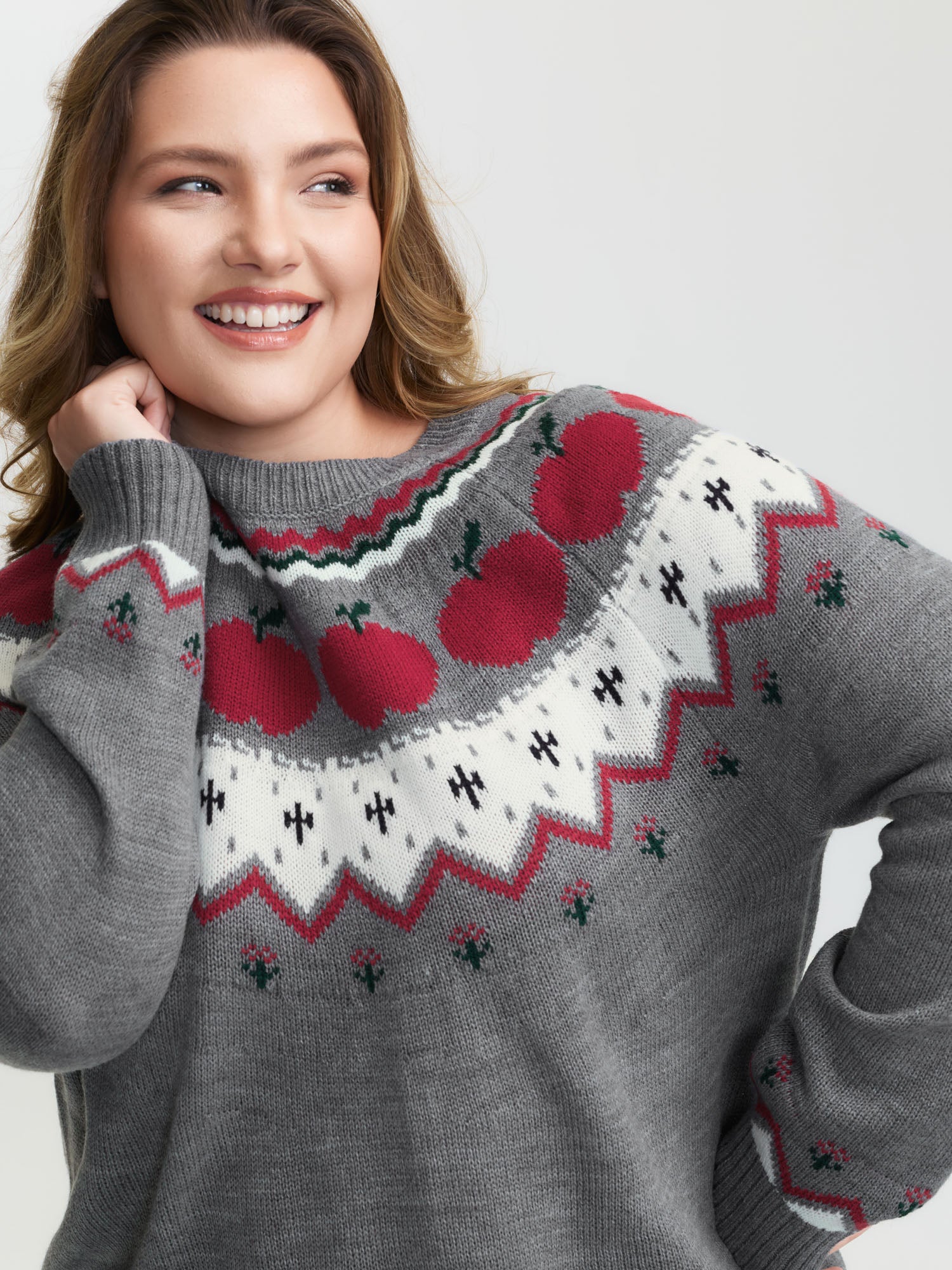 Apple Pattern Color Contrast Knit Cardigan