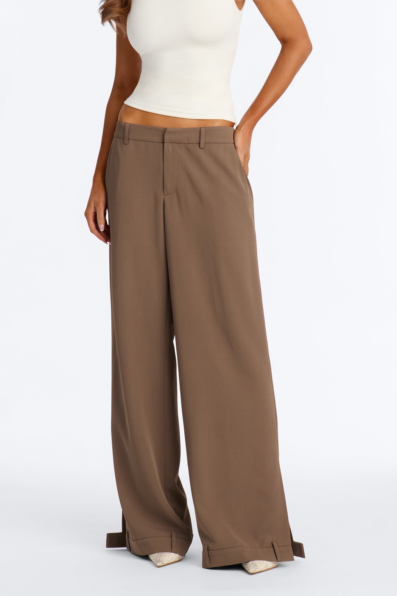 Angela Ankle Cuff Detail Low Rise Trouser - Caffe