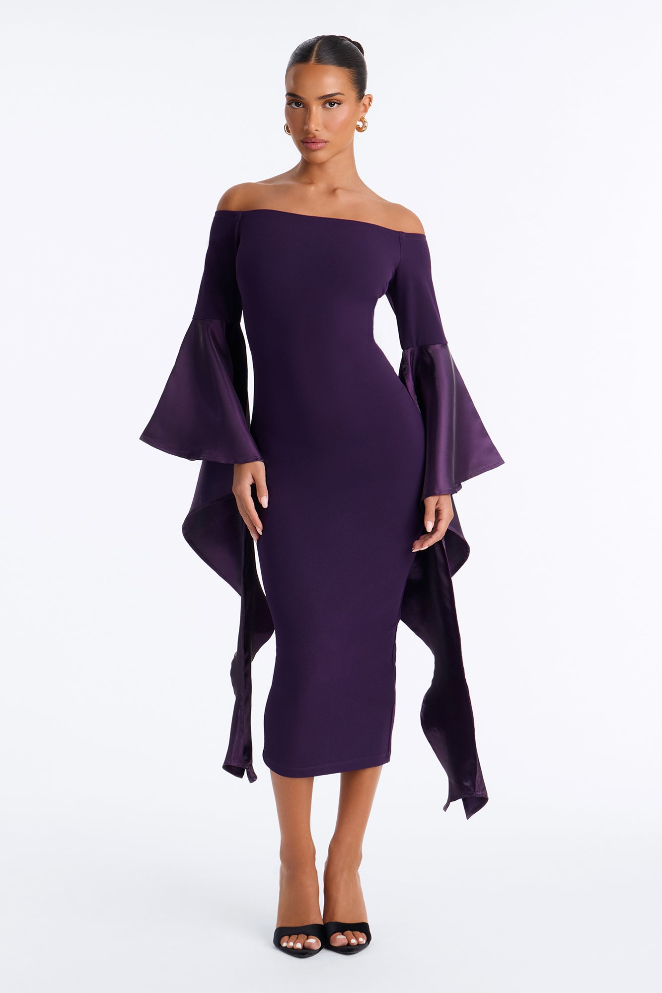 She Is Dramatic Off Shoulder Midi Dress - Plum