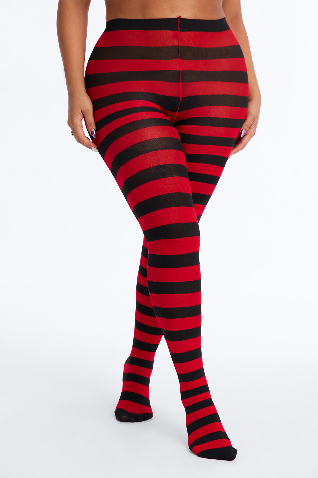 Phantom Fit Striped Opaque Tights - Black/Red