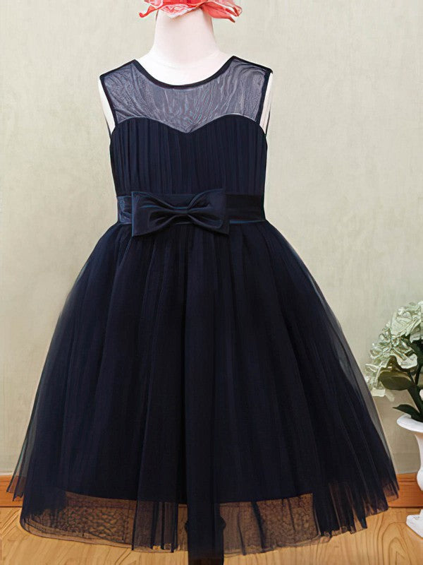 Chic A-Line Crew Tulle Flower Girl Dresses with Bow