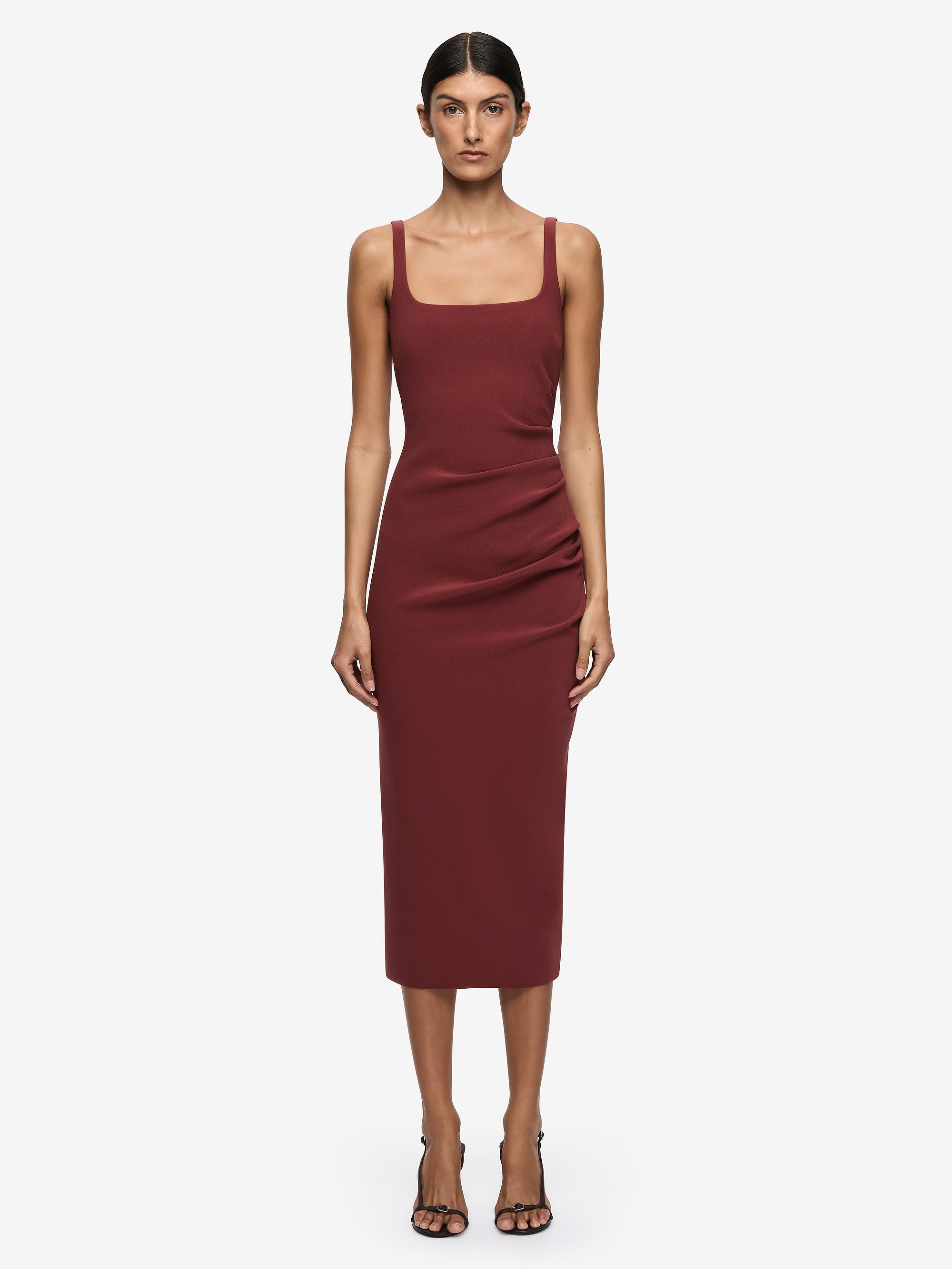 KARINA TUCK MIDI DRESS - SANGRIA