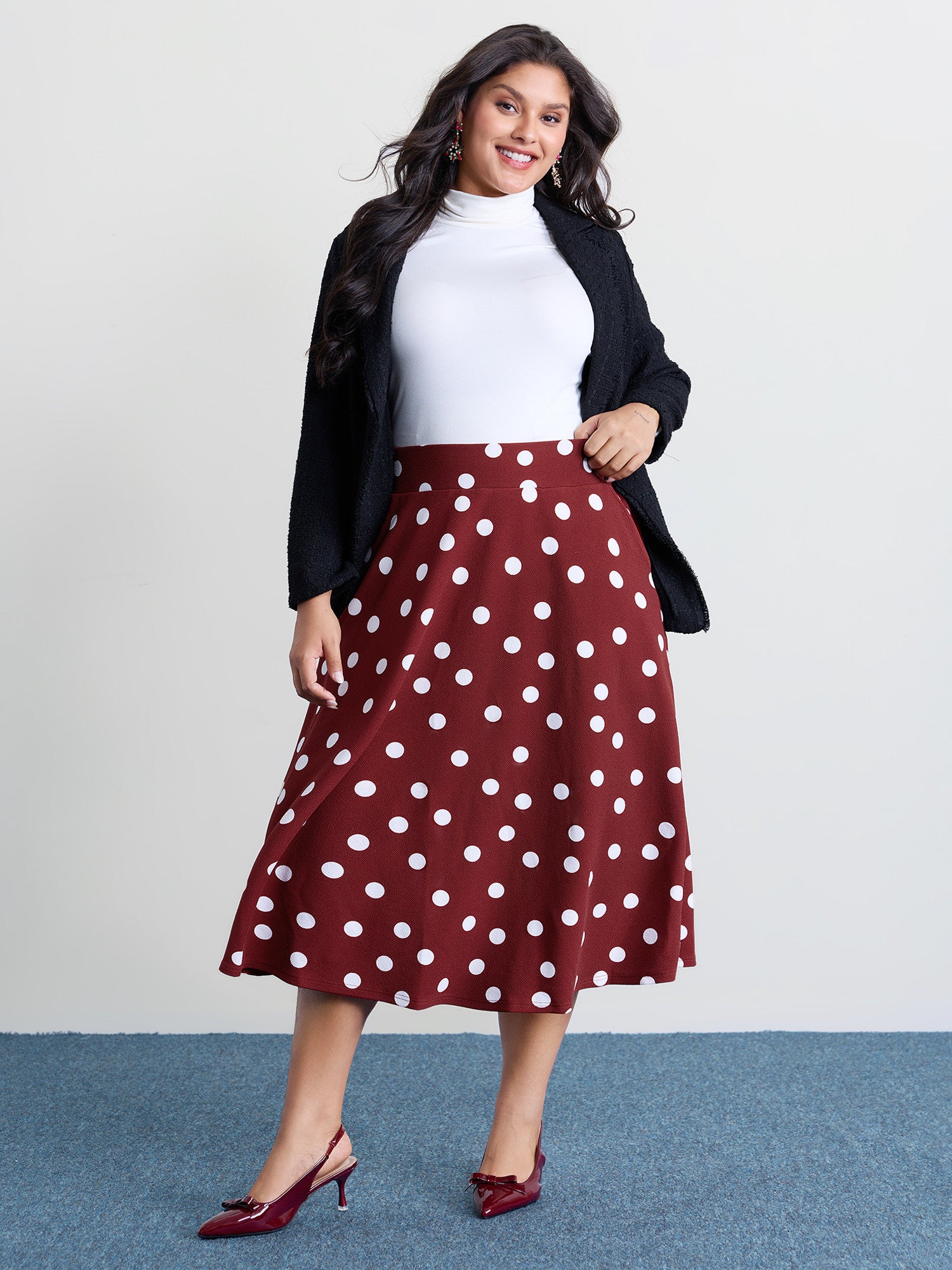 Polka Dots Flowy Holiday Midi Skirt
