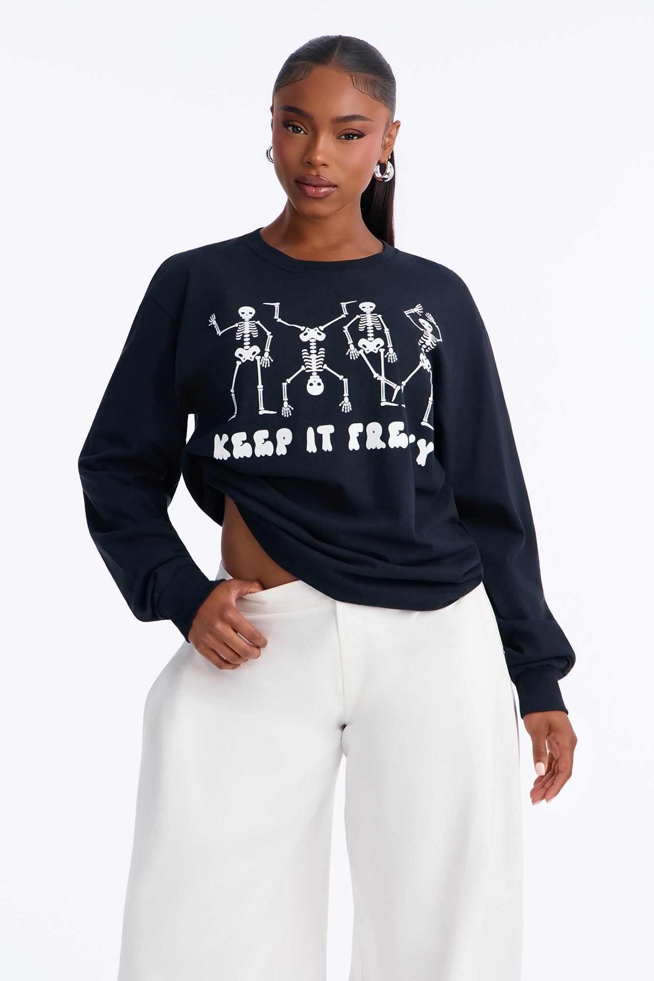 Keep It Freaky Skeleton Long Sleeve Tee - Black