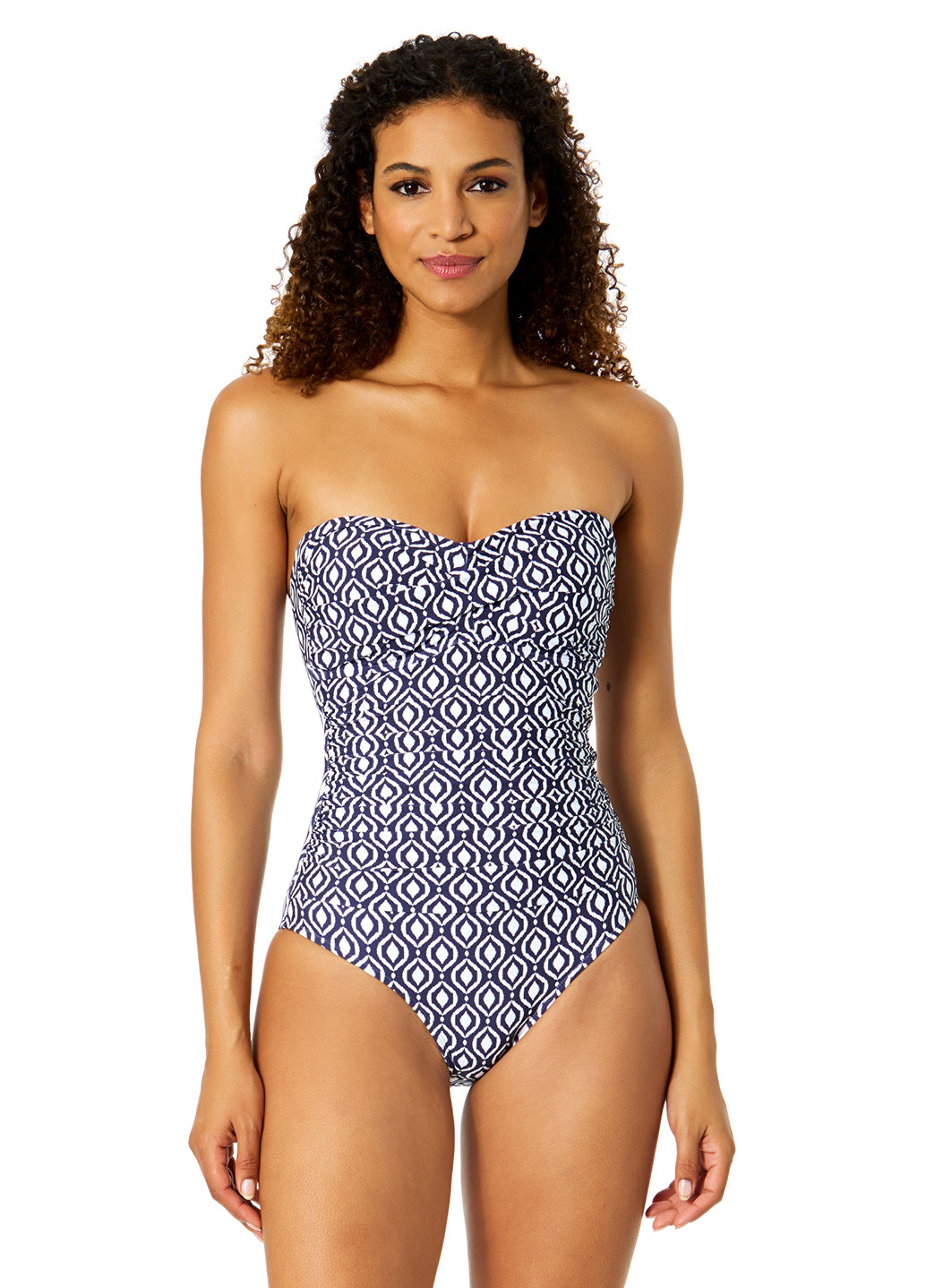 Anne Cole Women's Azzura Geo Twist Front Shirred Bandeau One Piece Swimsuit