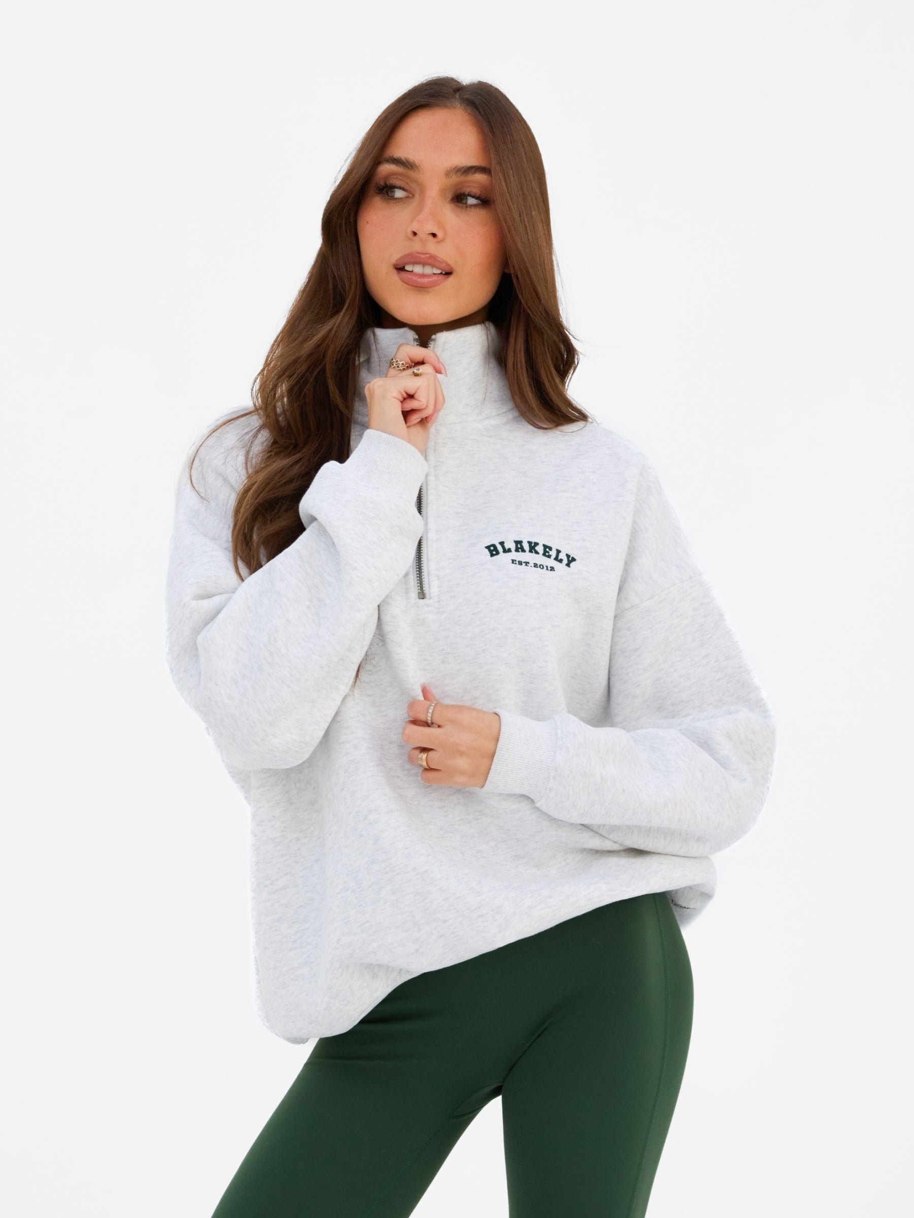 Heritage 1/4 Zip Jumper - Marl White & Deep Green