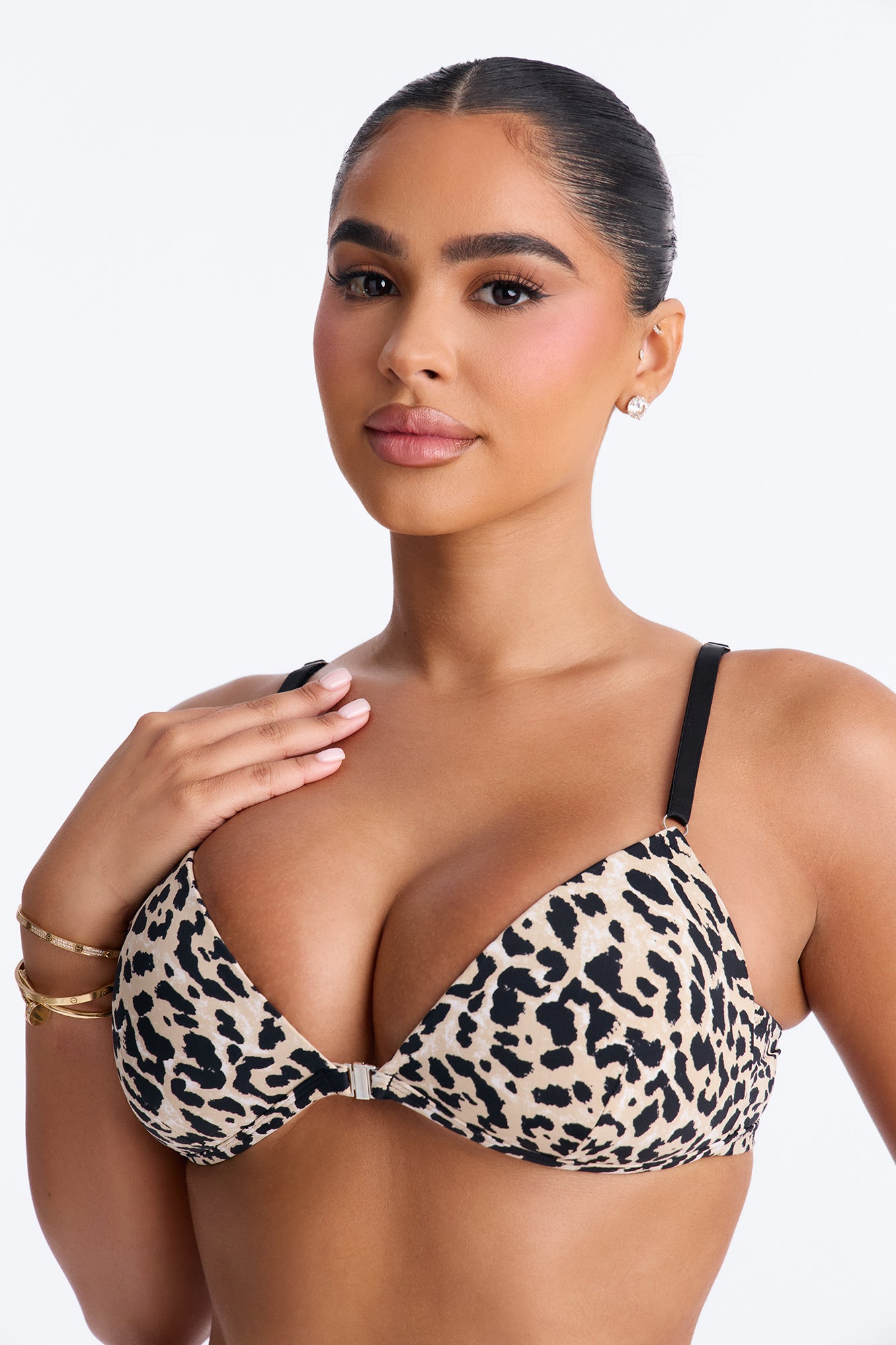 Wild Look Leopard Wire-Free Front Closure Lightly Lined Bralette - Leopard