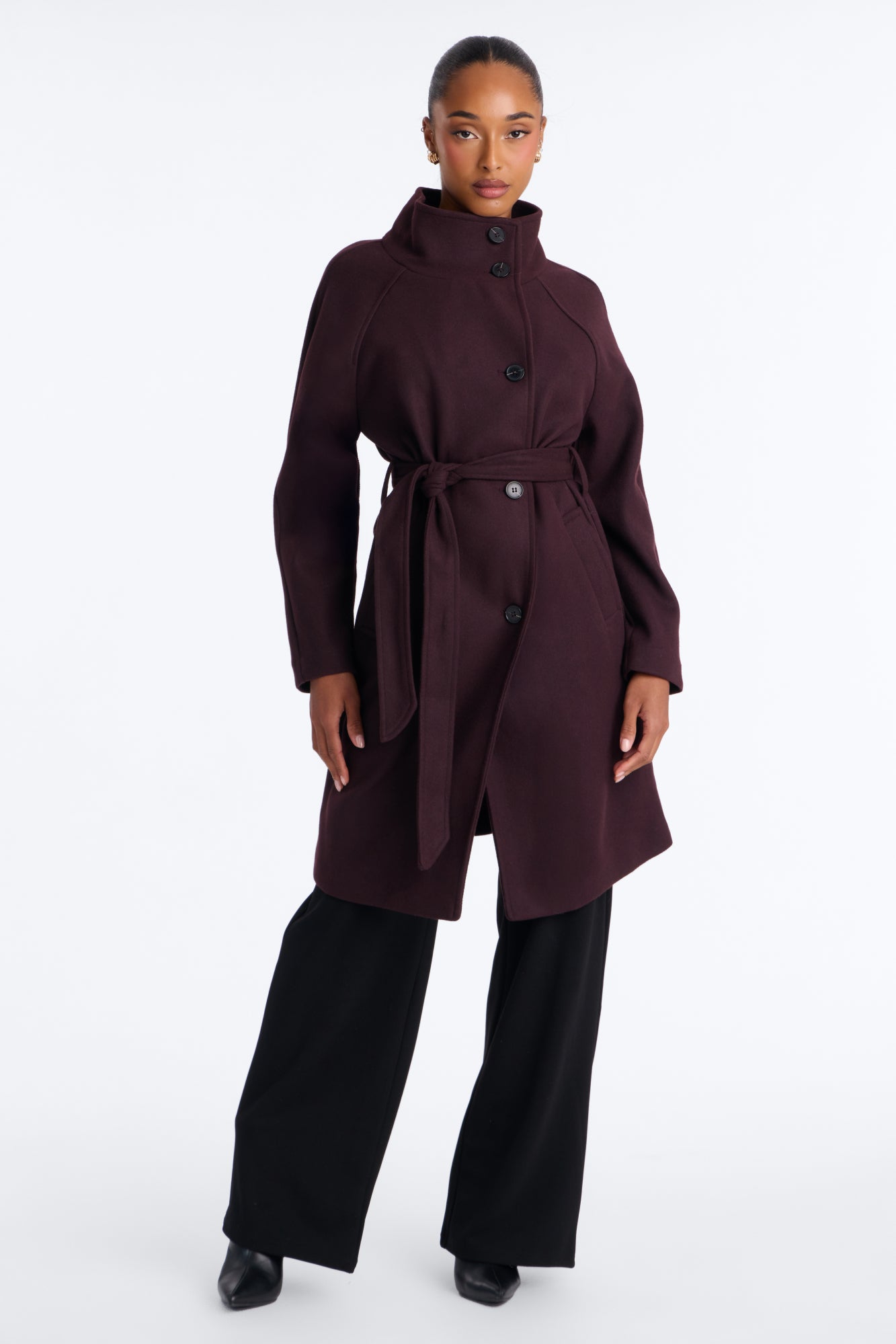 Vanya Funnel Neck Tie Waist Coat - Burgundy
