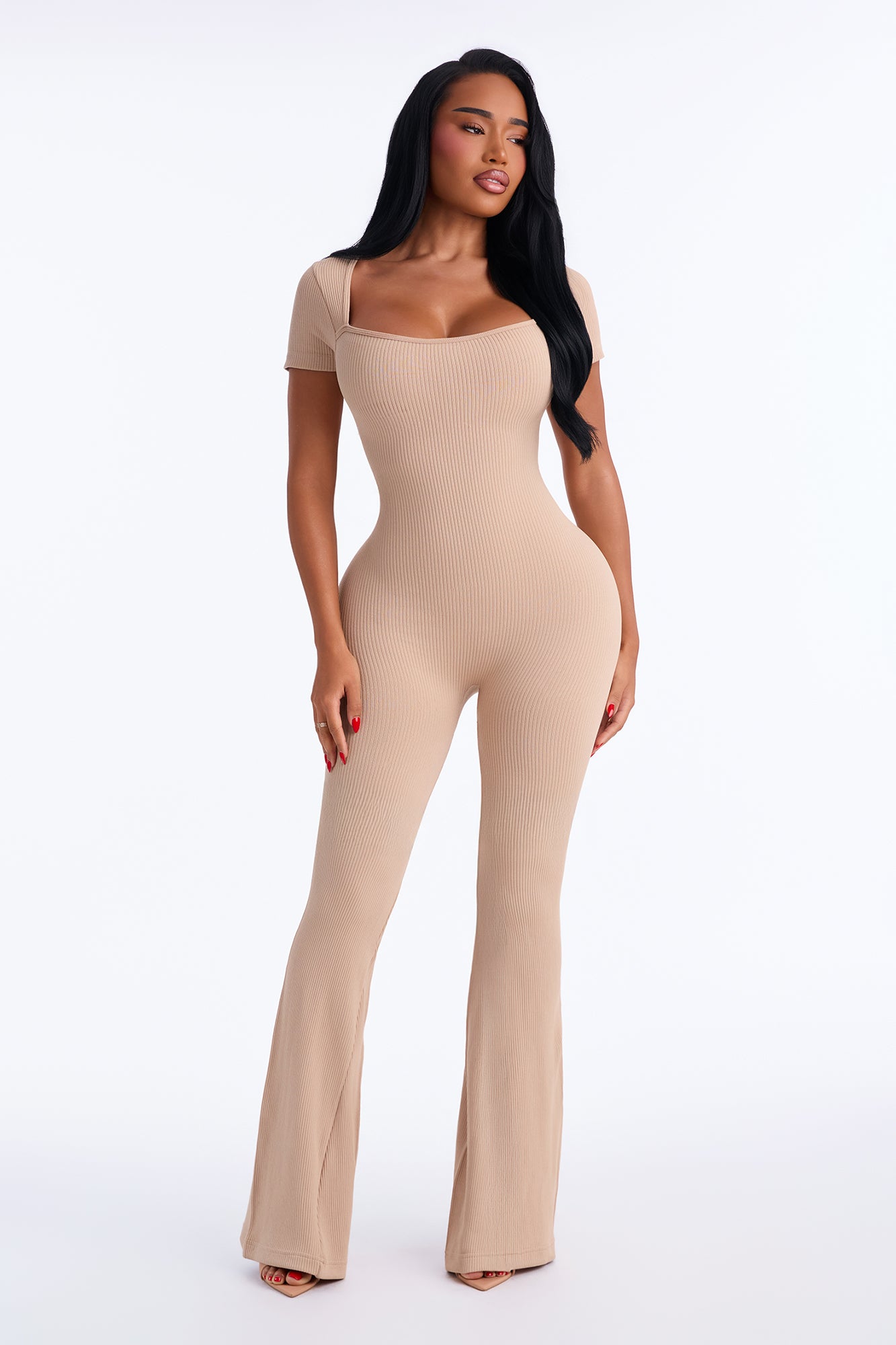 Jackie Seamless Rib Square Neck Jumpsuit - Nude