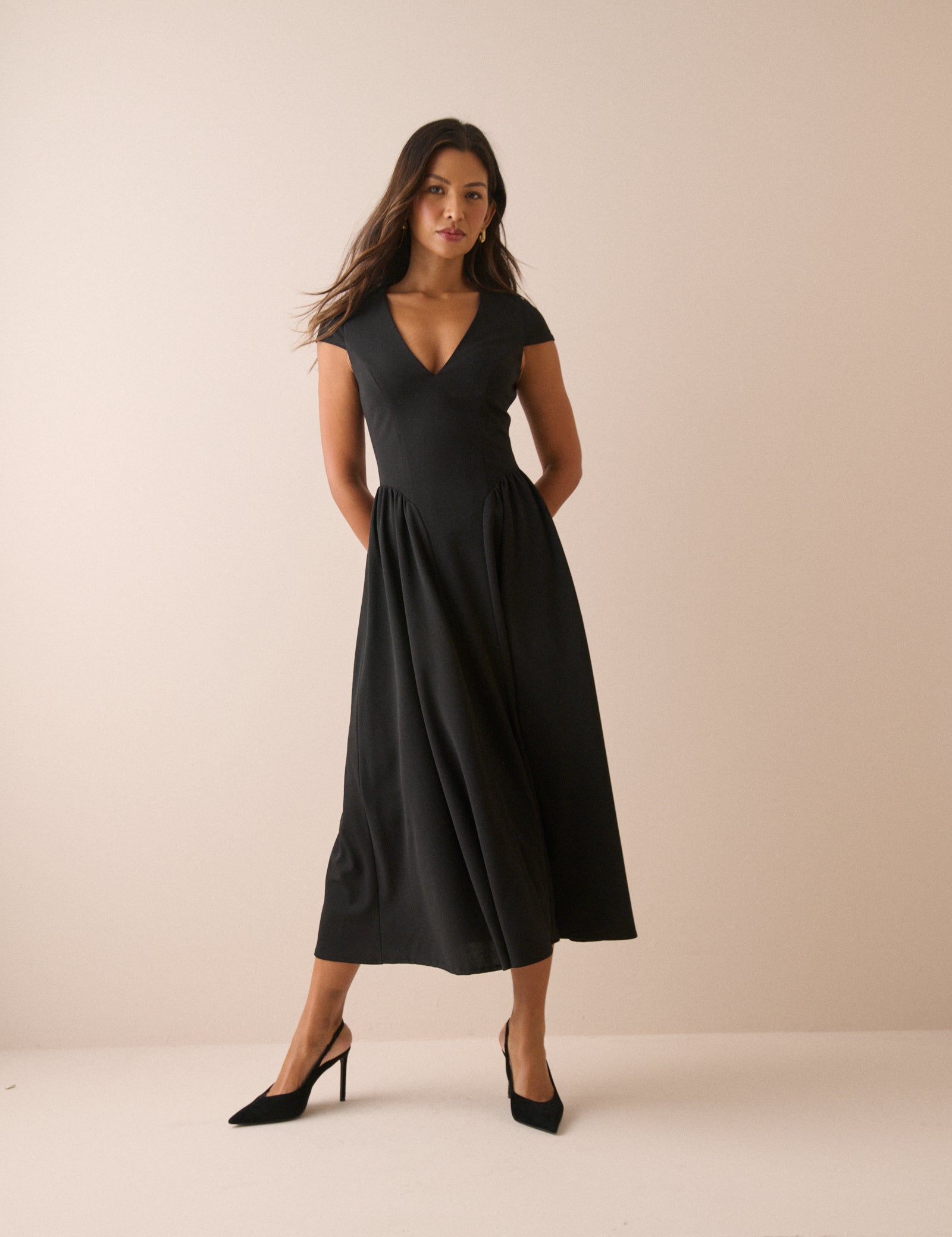 Black Panelled Jersey Winnie Midi Dress