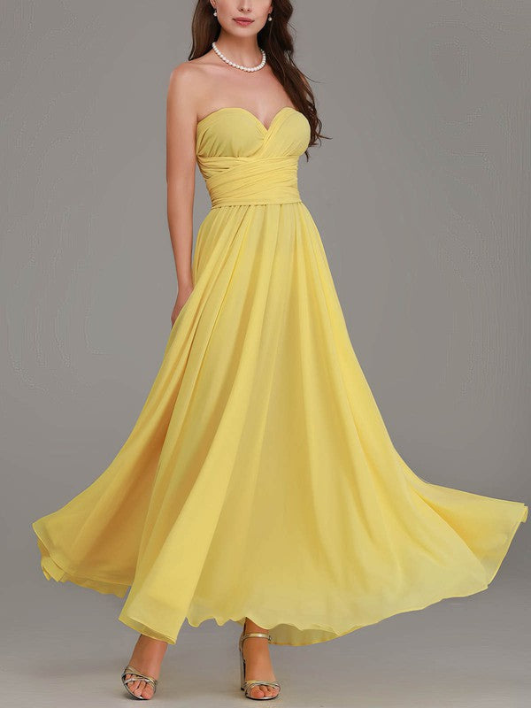 Beautiful Ankle-Length A-Line Sweetheart Strapless Chiffon Bridesmaid Dresses
