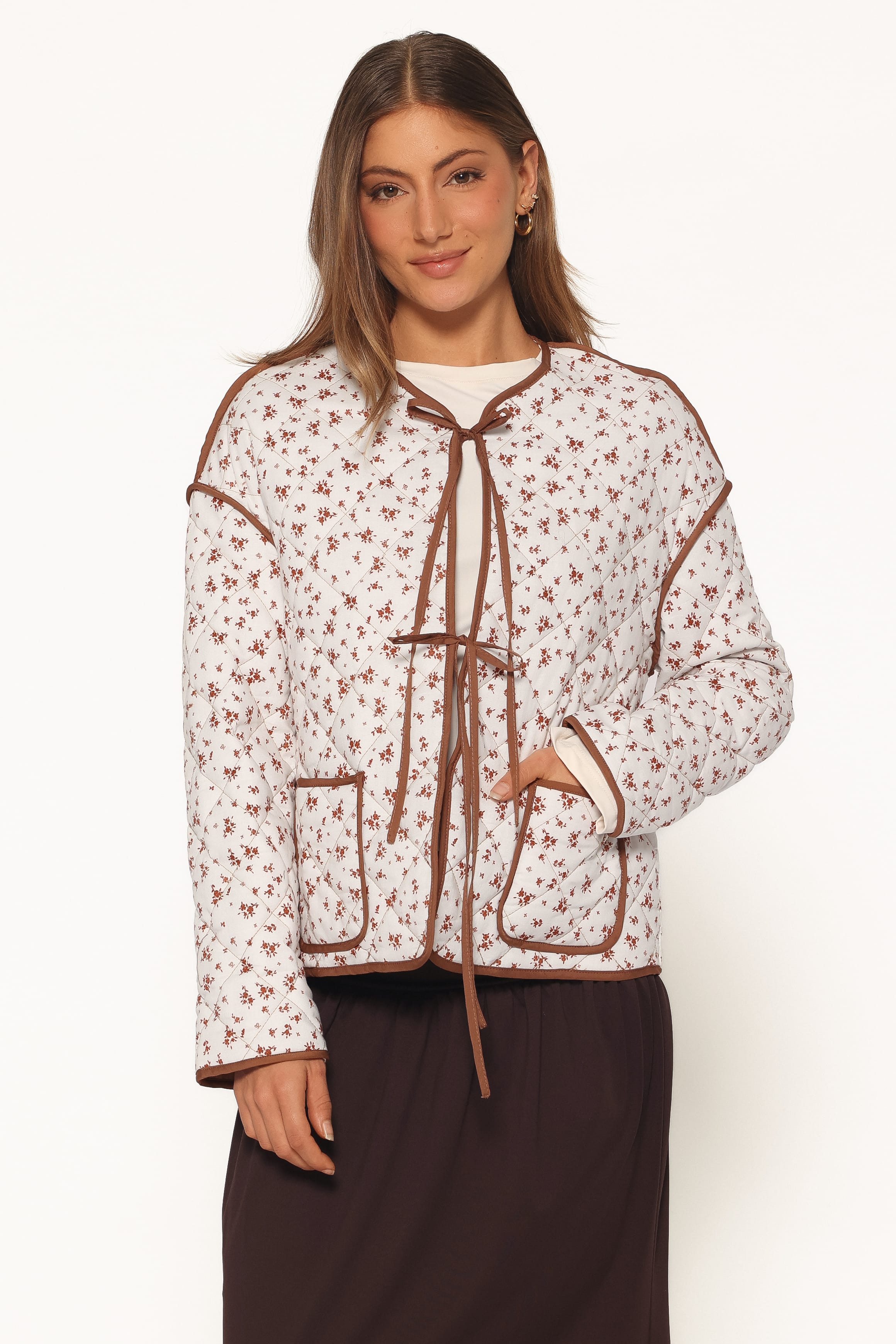 Cindie Quilted Jacket - Brown Ditsy Floral
