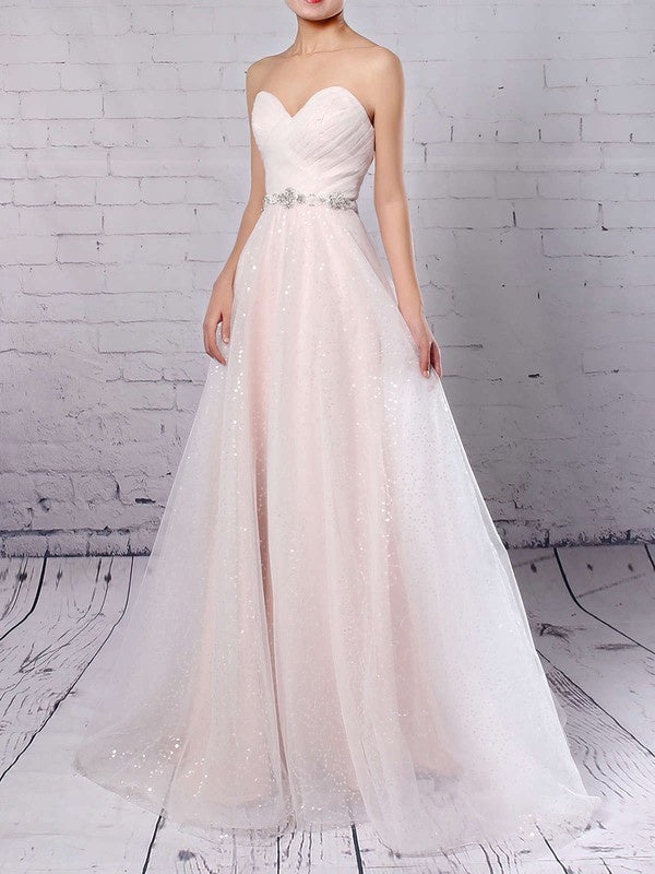 Luxurious Sequined Sweetheart Strapless A-Line Wedding Dresses with Sweep Train