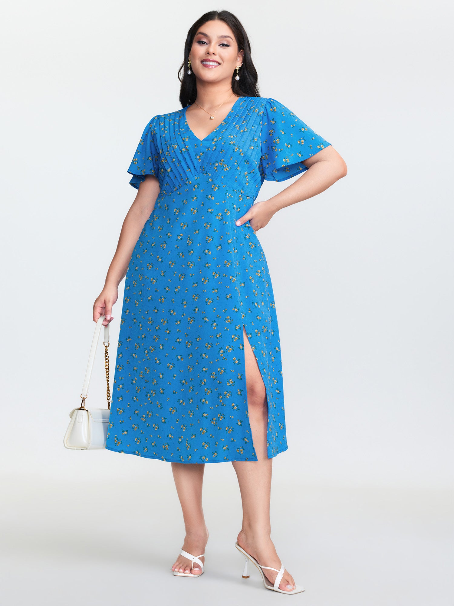 Floral Print Split Side Midi Dress