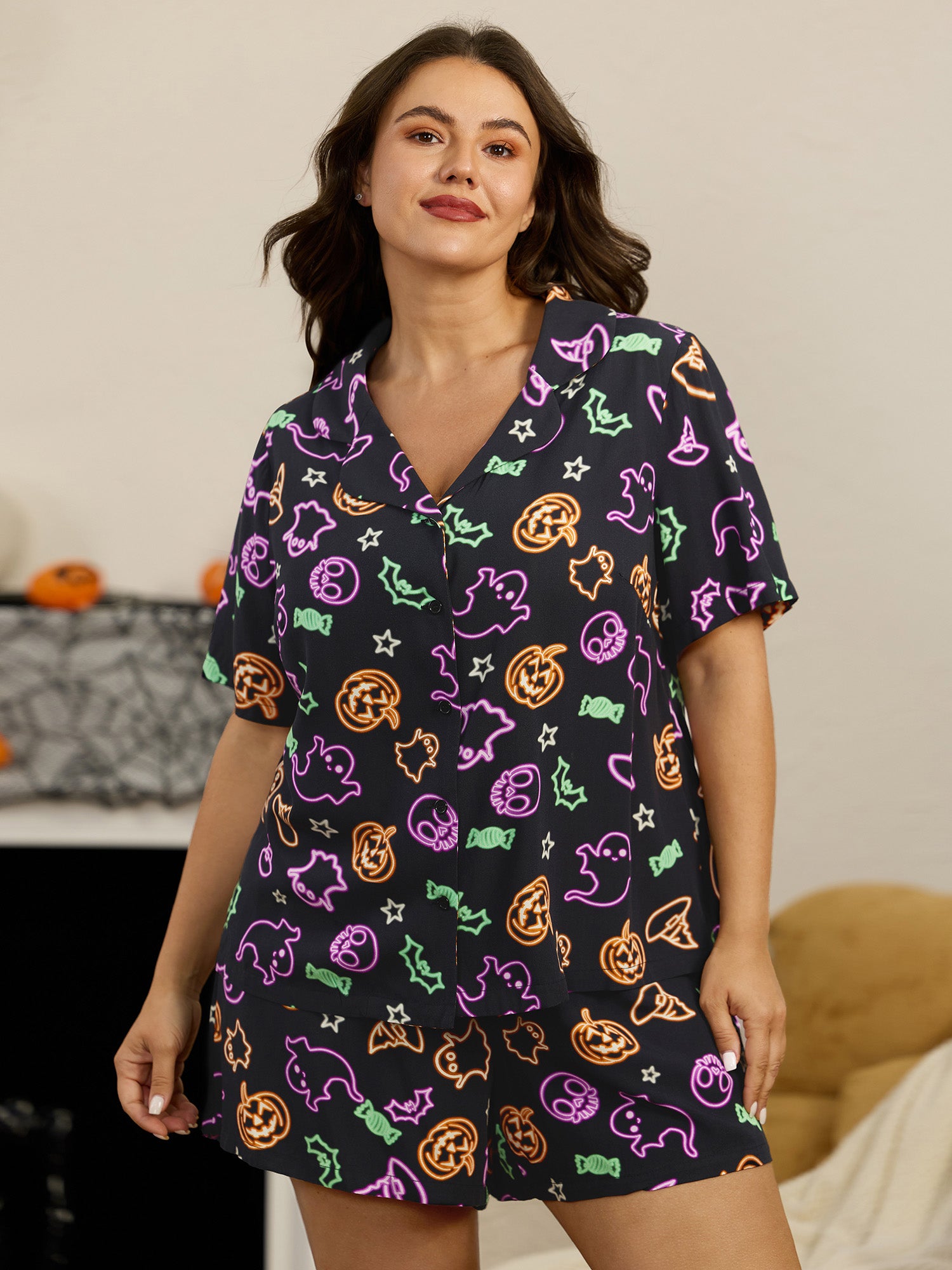 Supersoft Neon Ghost Pumpkin Print Lounge Top