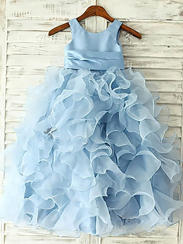 Glamorous A-Line Scoop Sleeveless Organza Cascading Ruffles Flower Girl Dresses