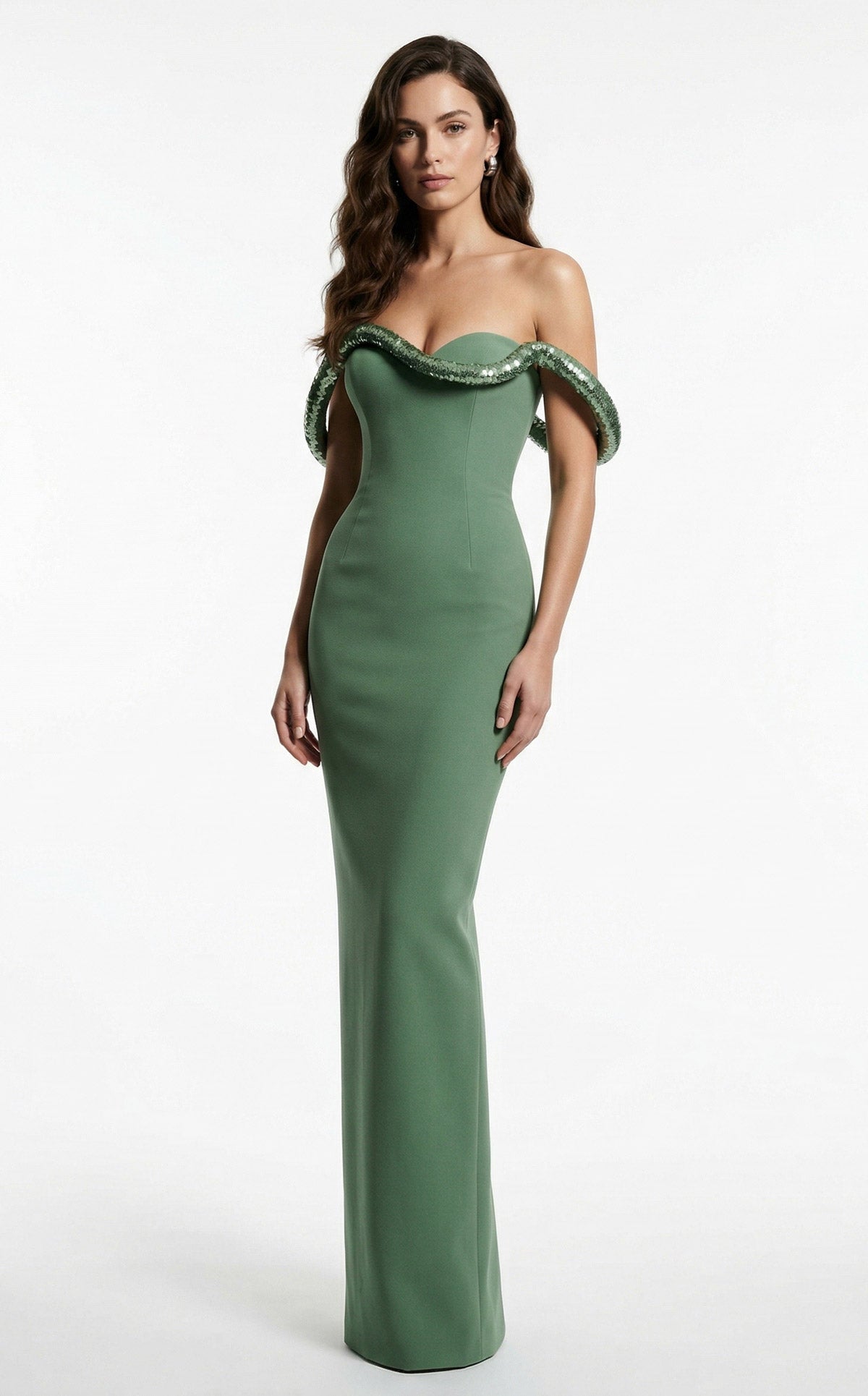 MNM COUTURE B1233 - Embellished Off Shoulder Column Evening Gown