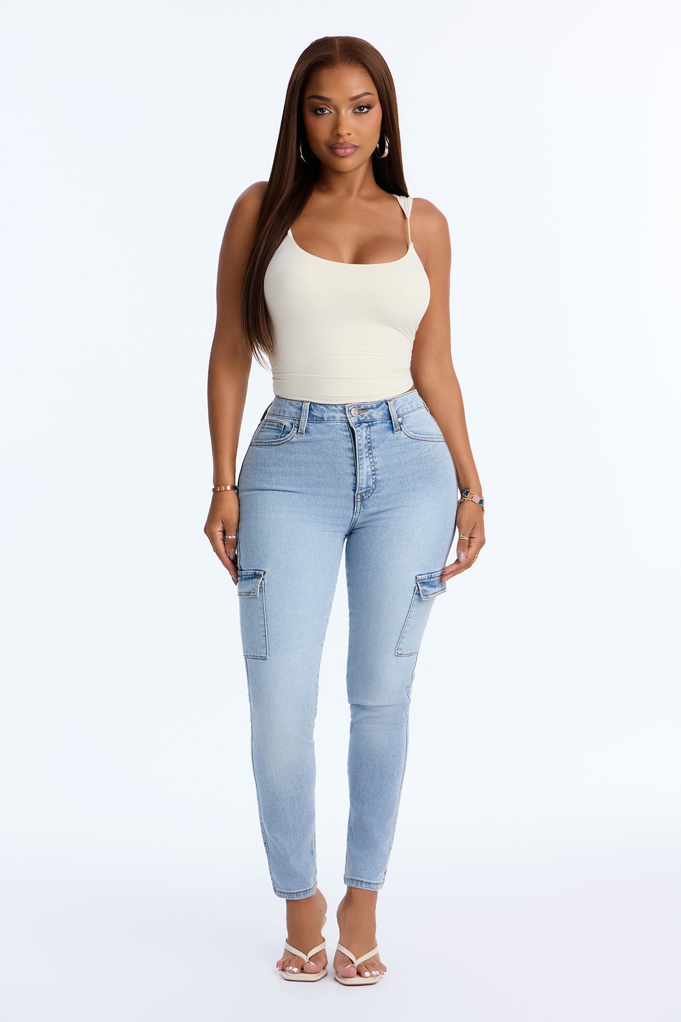 In My Element Stretch Cargo High Rise Skinny Jeans - Medium Wash