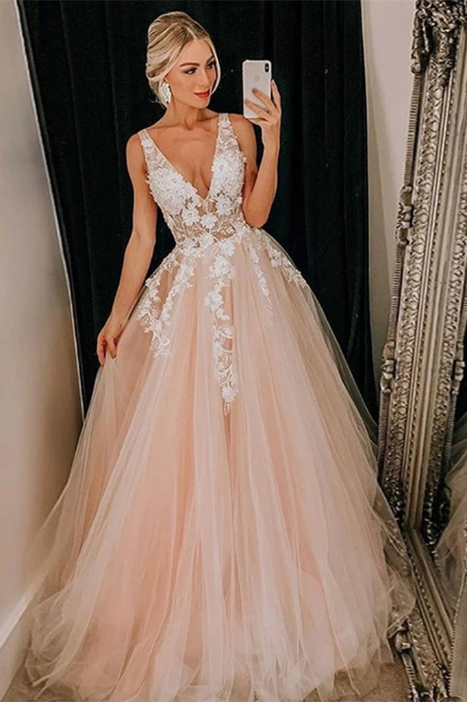 V-Neck Sleeveless Evening Dress Tulle