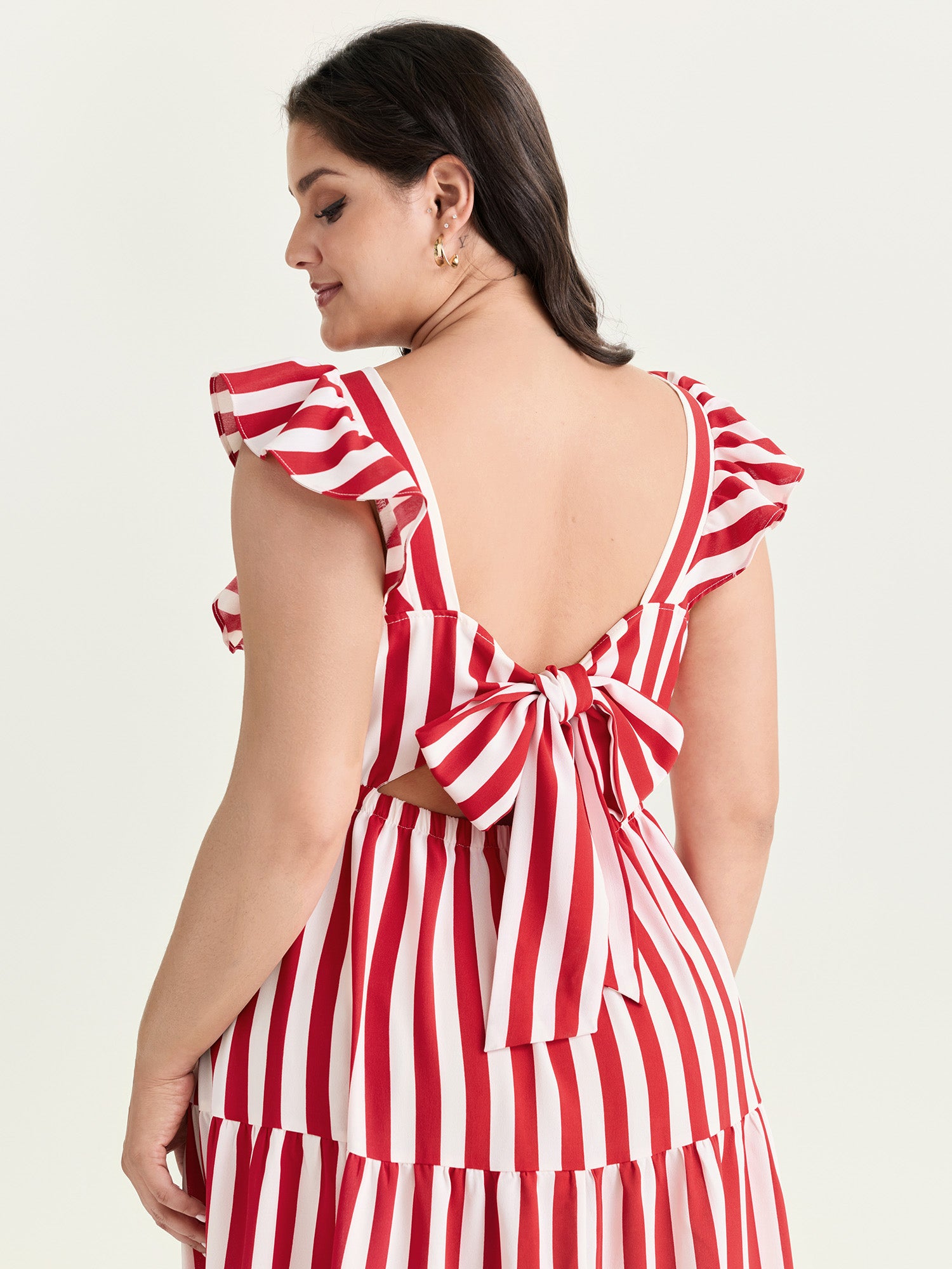 Striped Tiered Ruffle Flowy Maxi Dress