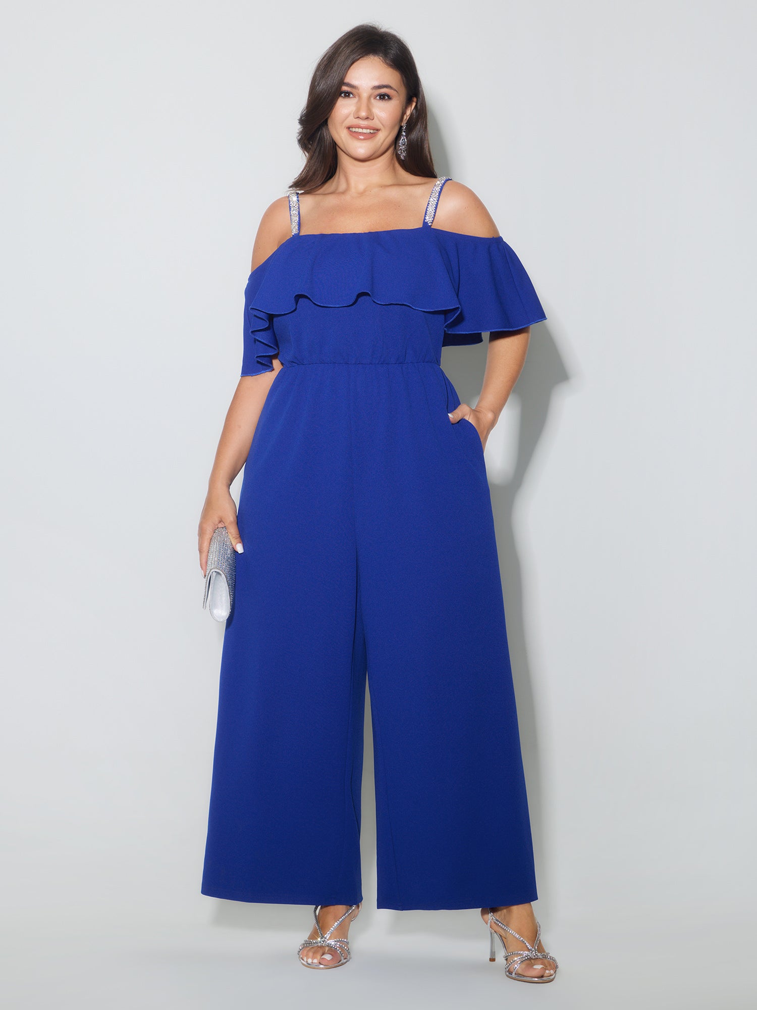 Ruffled Off-Shoulder Waist-Defining Jumpsuit